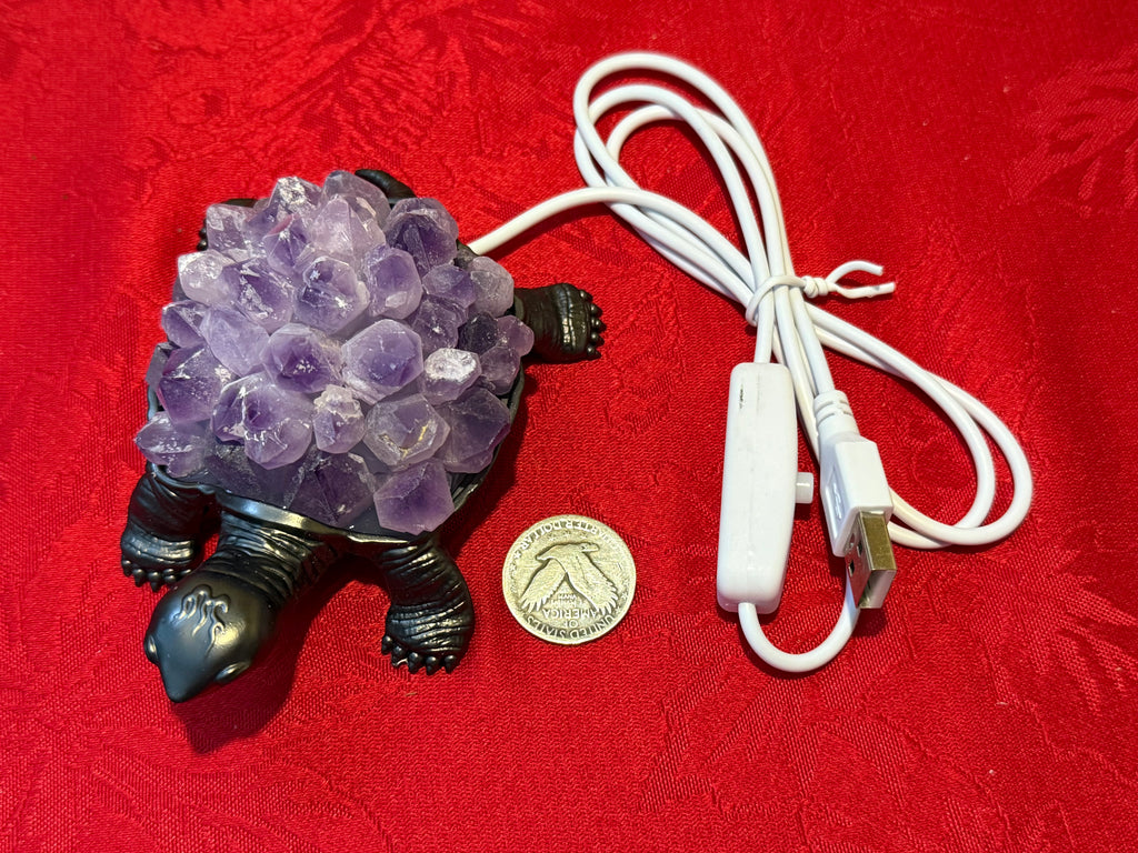LED USB Amethyst Crystal Metal Turtle Nightlight Lamp