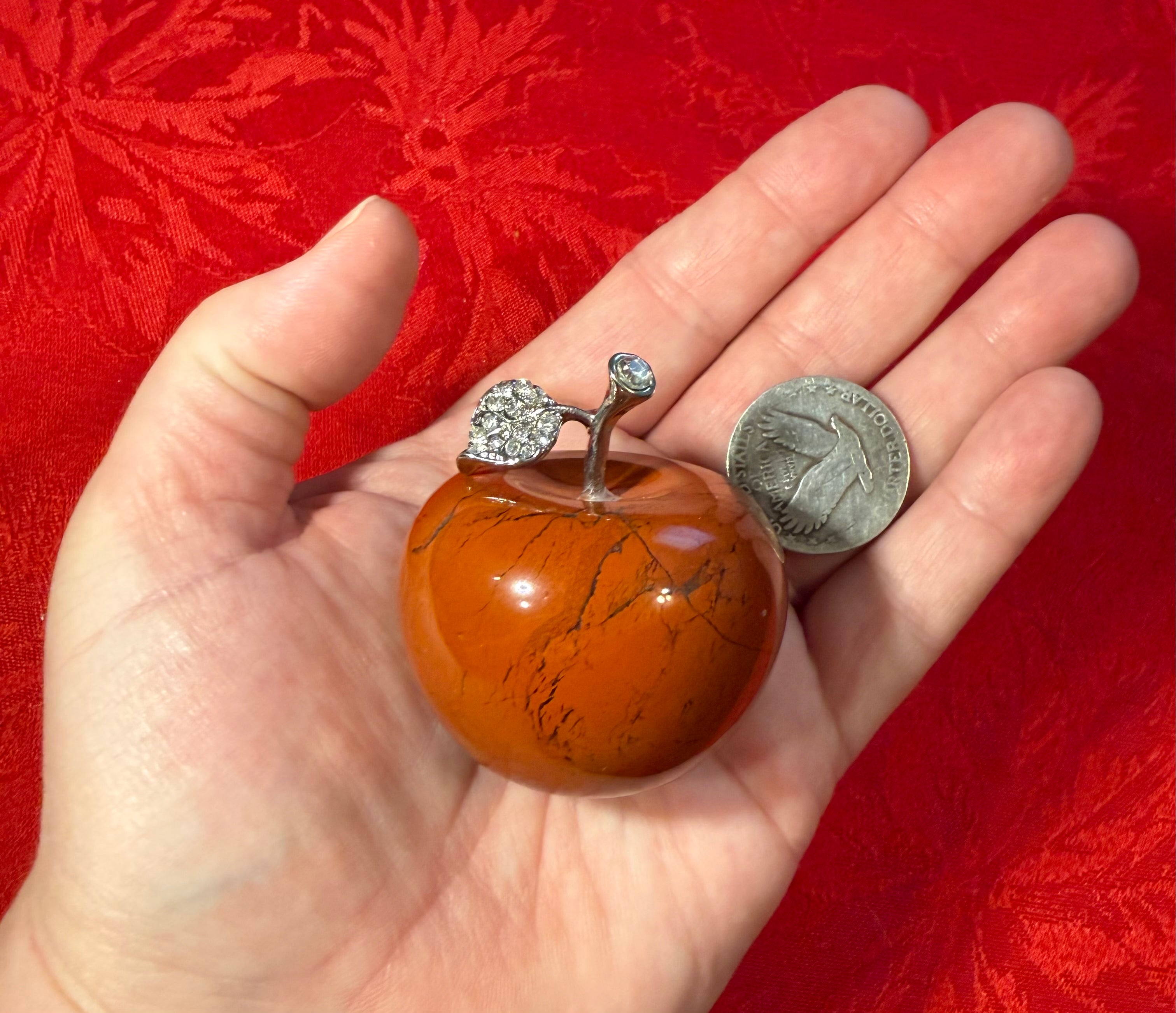 45mm Red Jasper Rhinestoned Apple