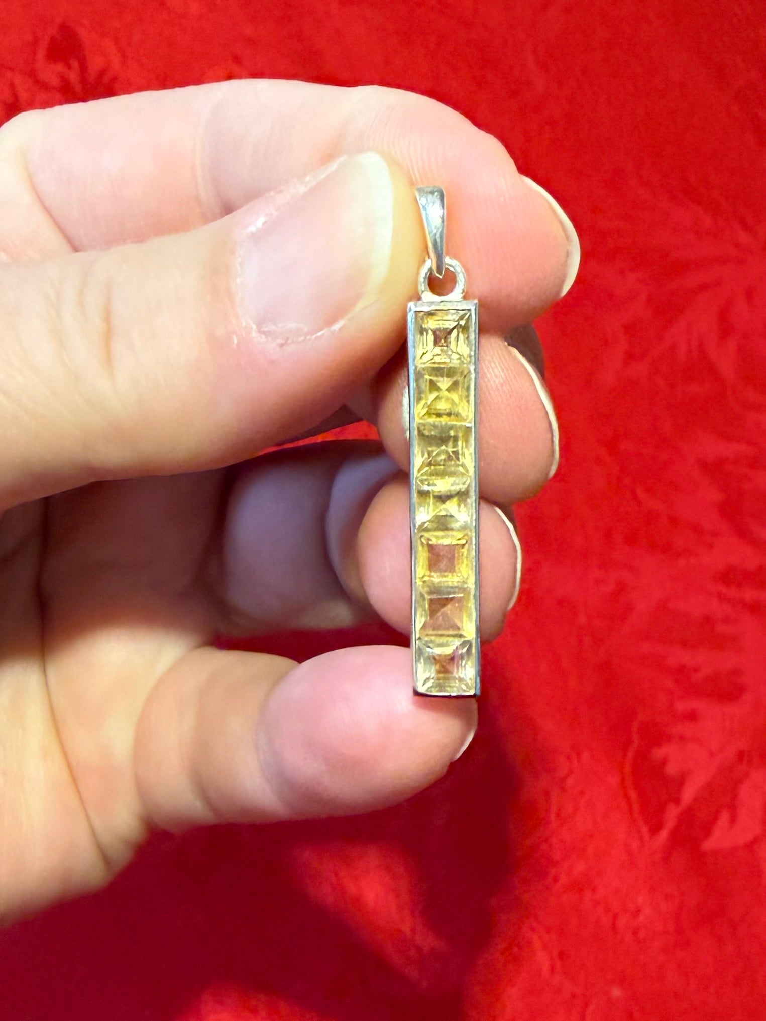 Faceted Citrine Sterling Silver Bar Pendant