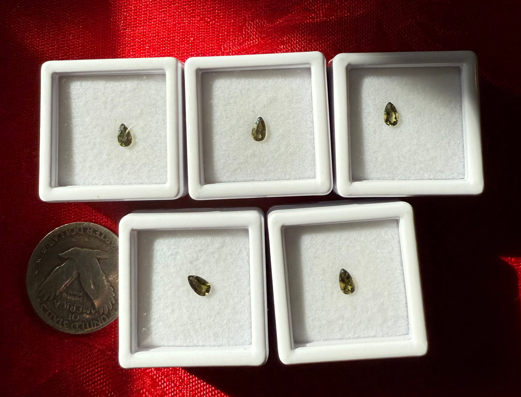 5mm Genuine Moldavite Tear Drop Facet in Acrylic Case