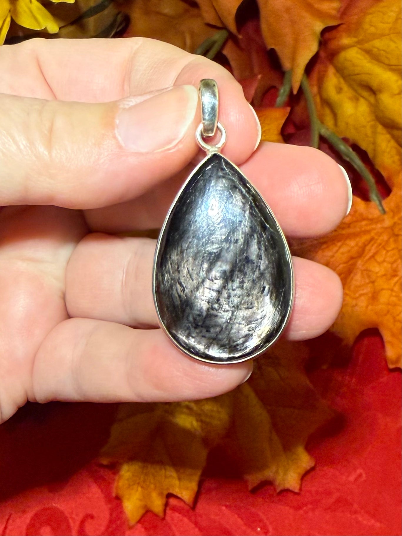 1-7/8” Hypersthene Sterling Silver Pendant