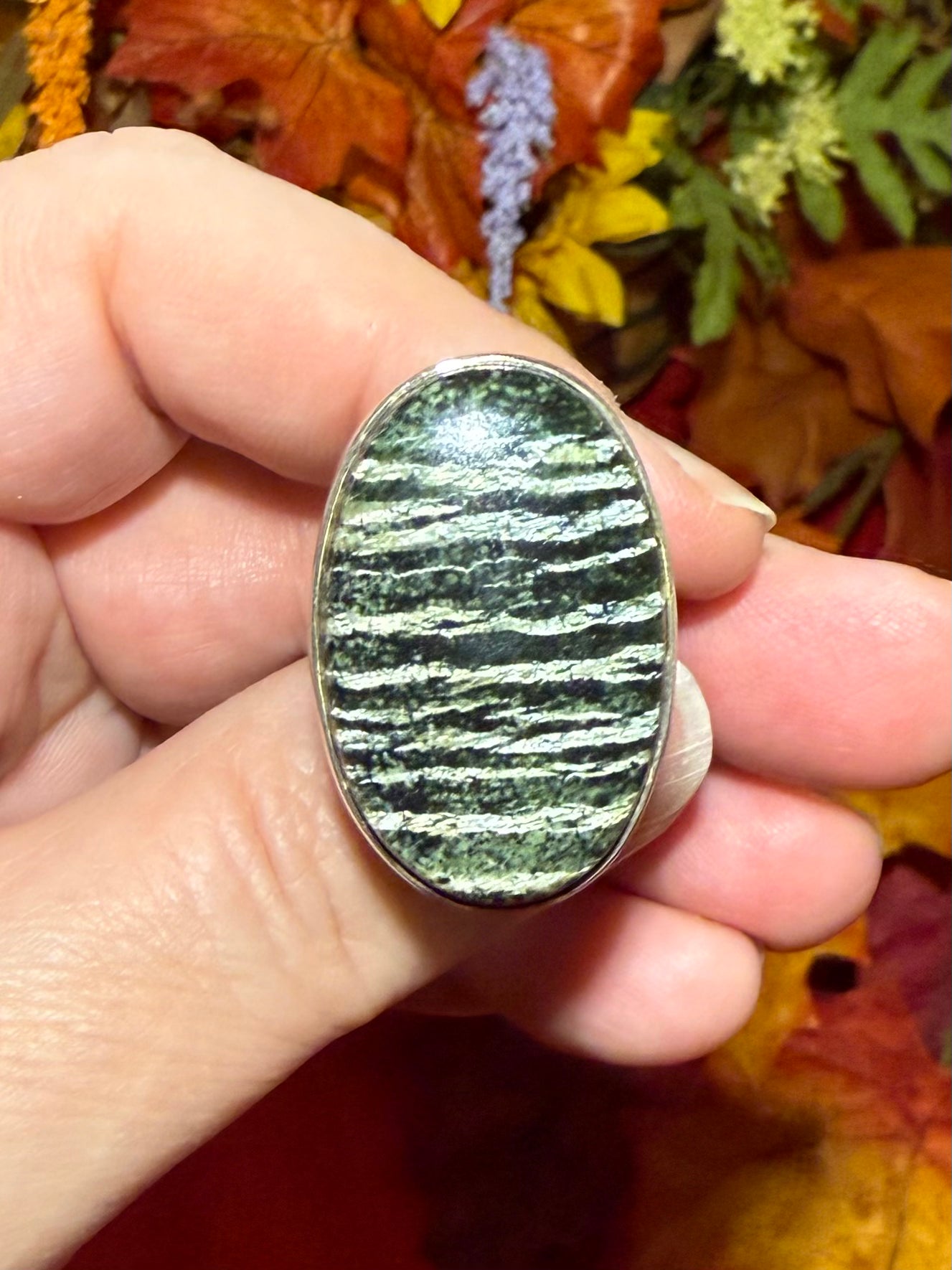 Chrysotile “Swiss Opal” Sterling Silver Ring, size 9