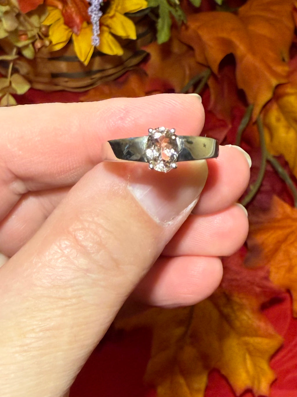 Faceted Morganite Sterling Silver Ring, size 9