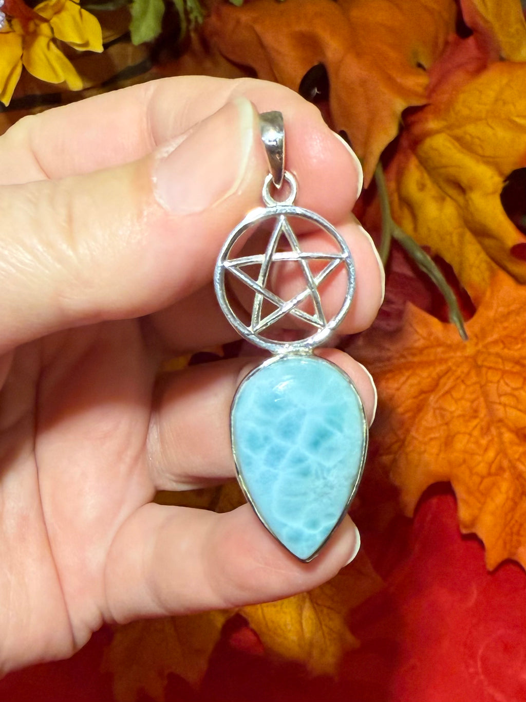 2-1/8” Larimar Sterling Silver Pentacle Pendant