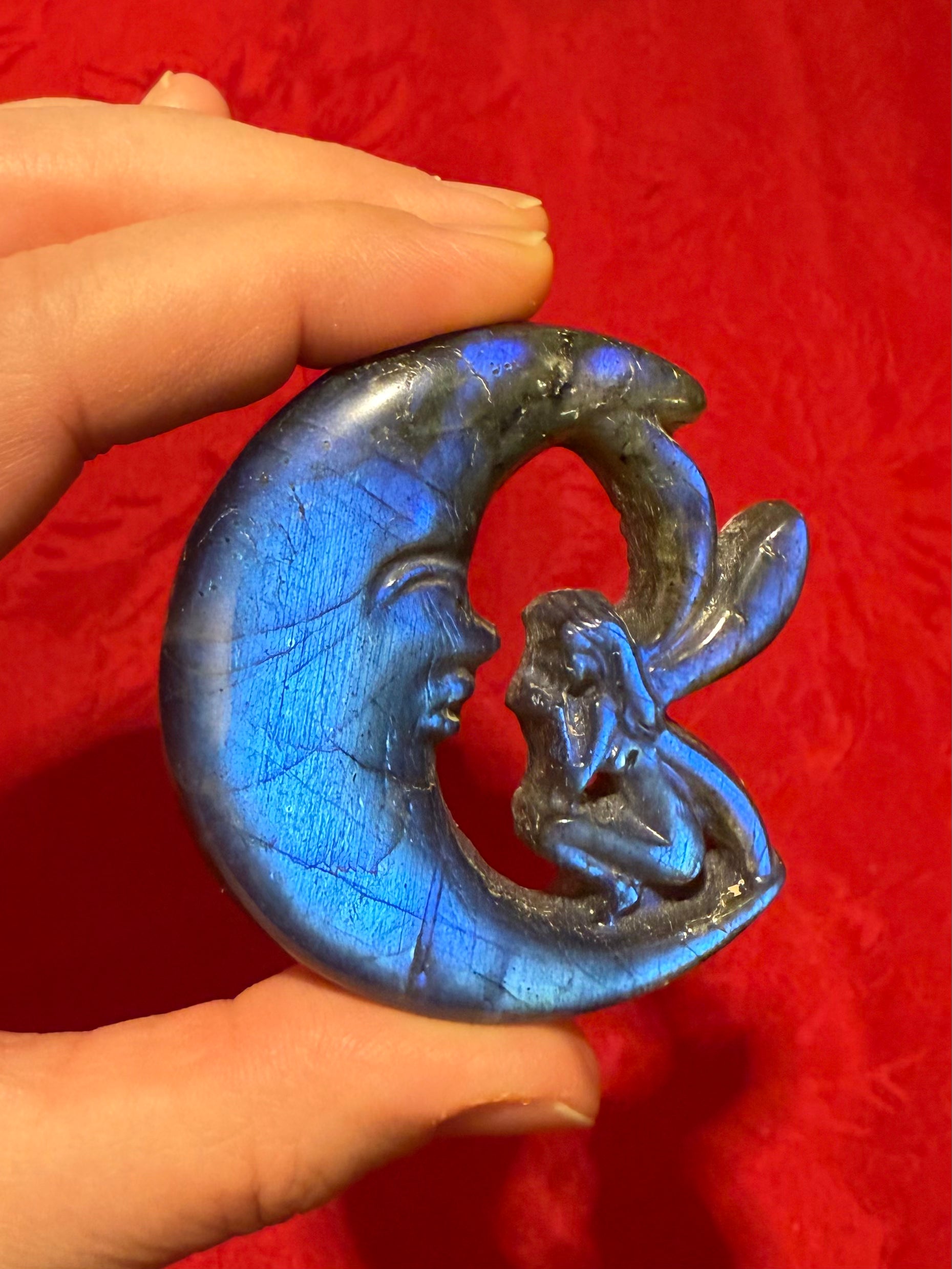 58mm Labradorite Fairy on Crescent Moon Cameo
