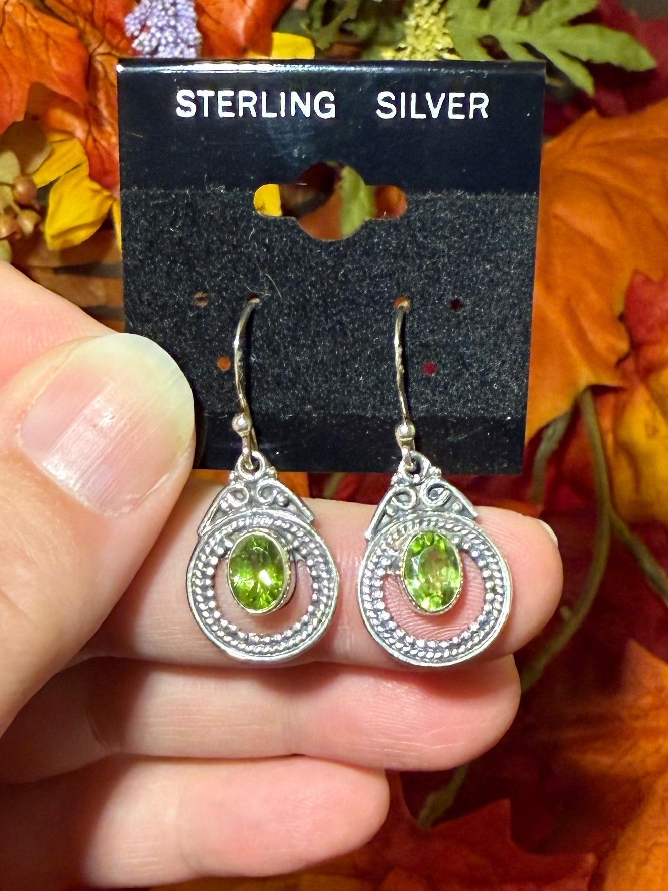 Faceted Peridot Sterling Silver Dangle Pierced Earrings