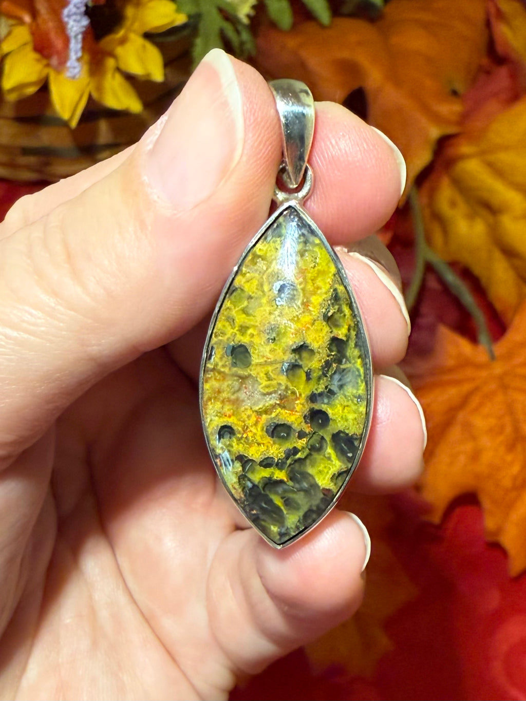 1-7/8” Bumblebee Jasper Sterling Silver Pendant