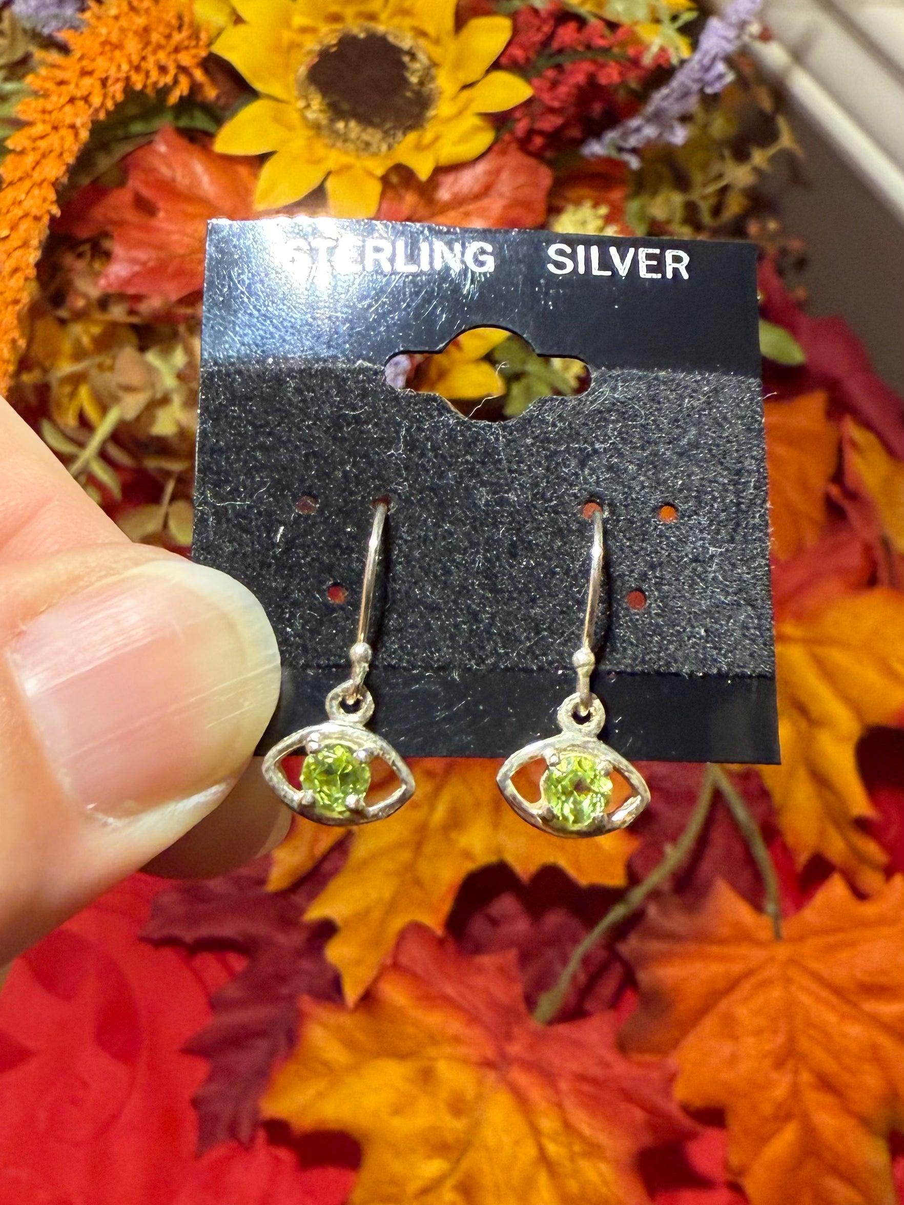 Faceted Peridot Sterling Silver Eye Pierced Dangle Earrings