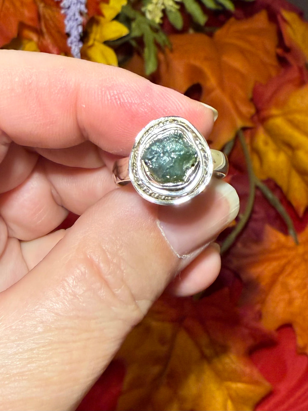 Rough Blue Diamond Sterling Silver Ring, size 8