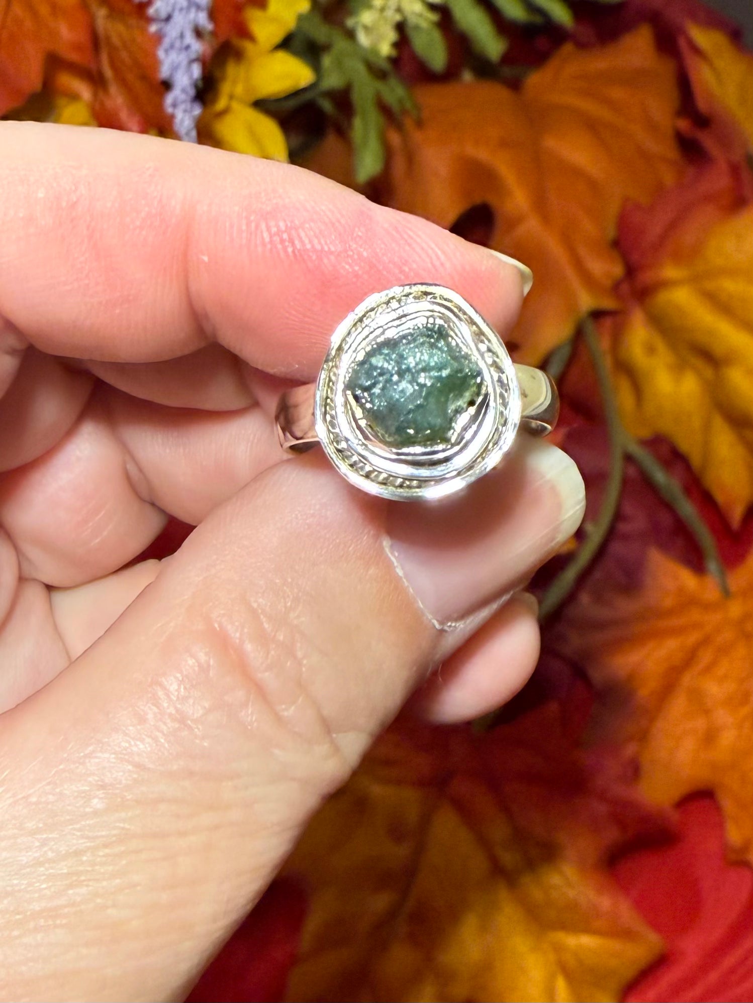 Rough Blue Diamond Sterling Silver Ring, size 8