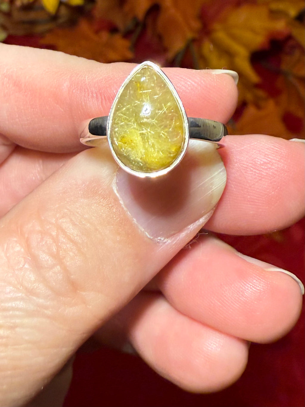 Rutilated Quartz Sterling Silver Ring, size 8-1/4