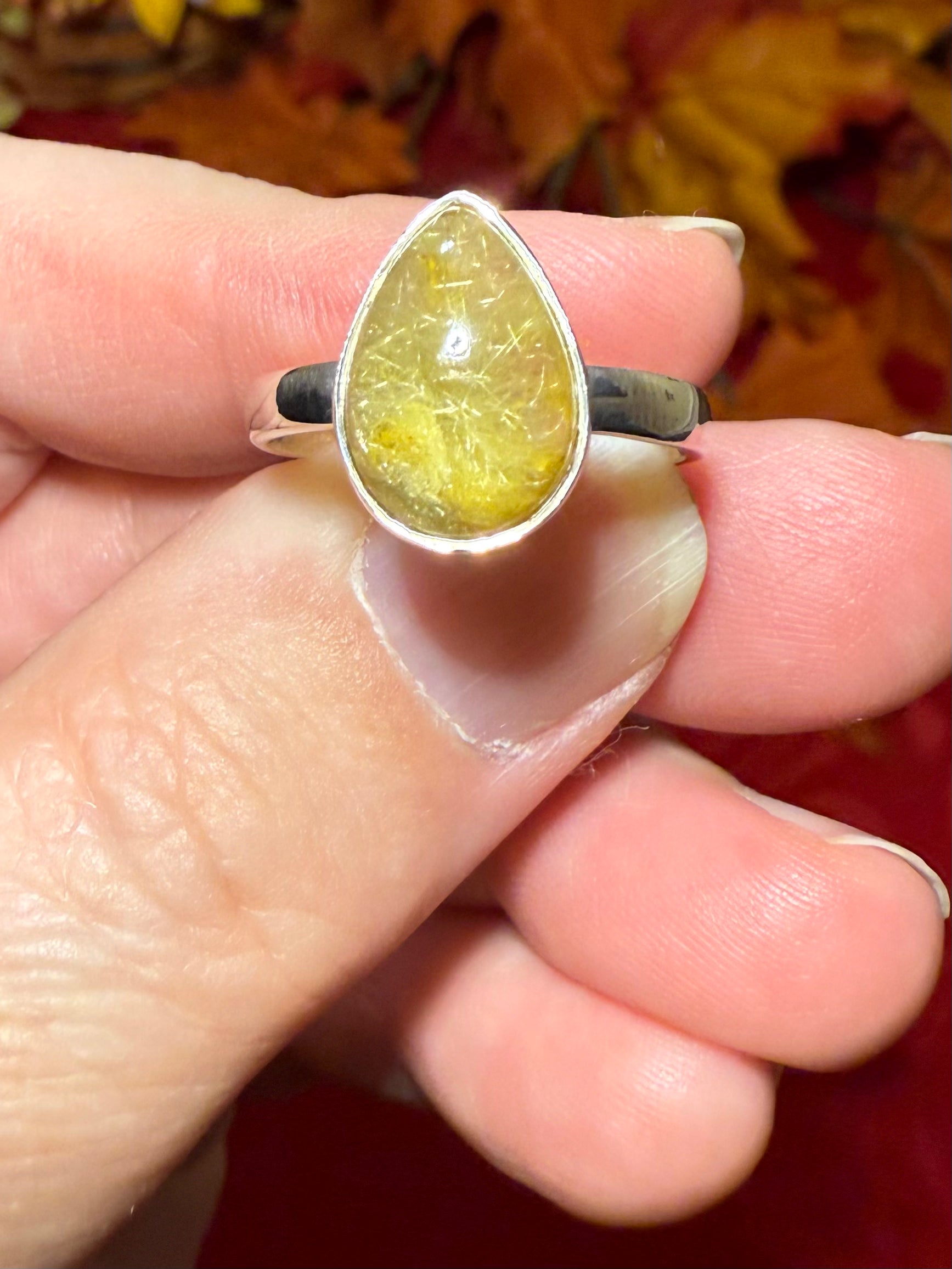 Rutilated Quartz Sterling Silver Ring, size 8-1/4