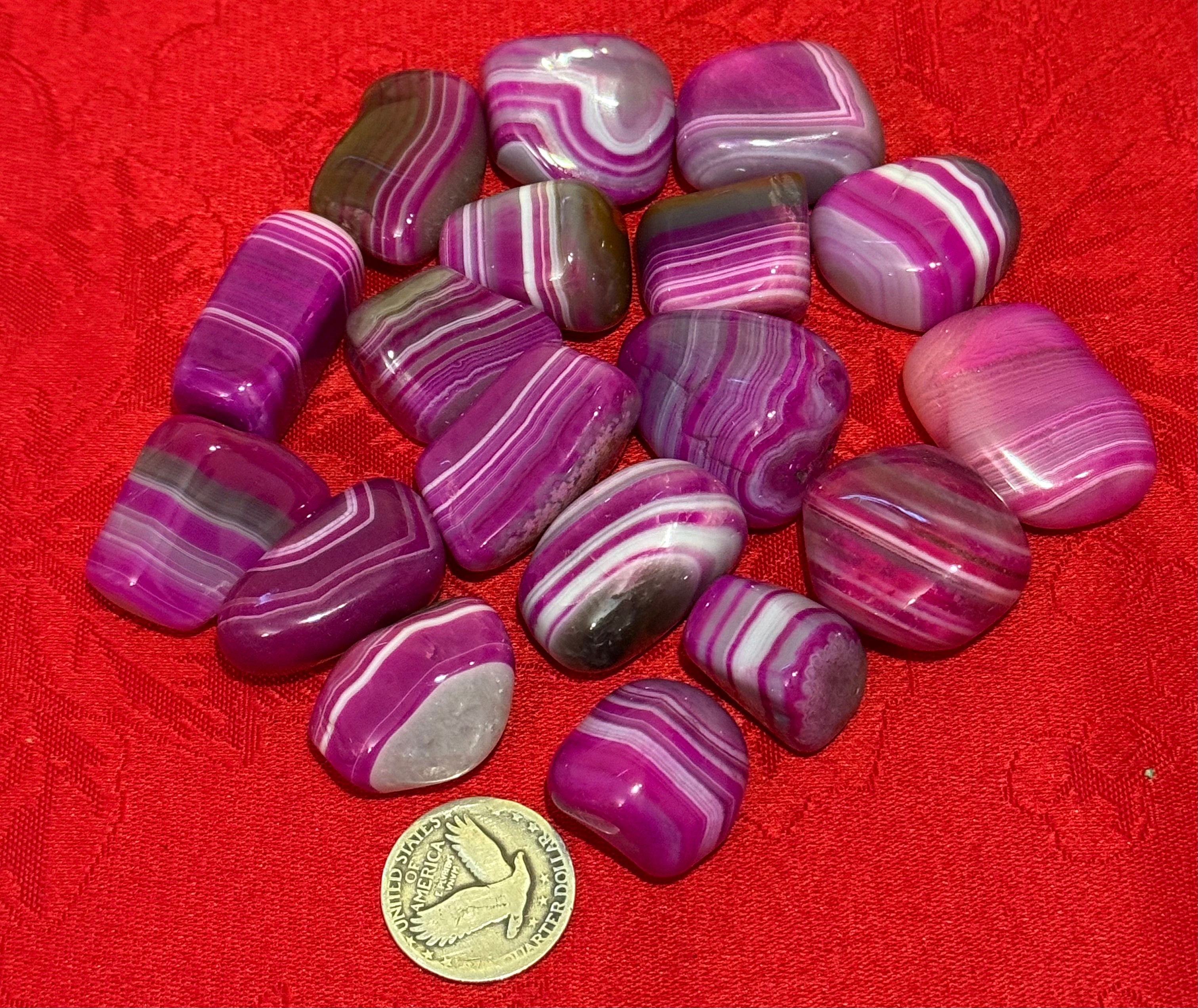 Pink Dyed Banded Agate Tumbled Polished Stone