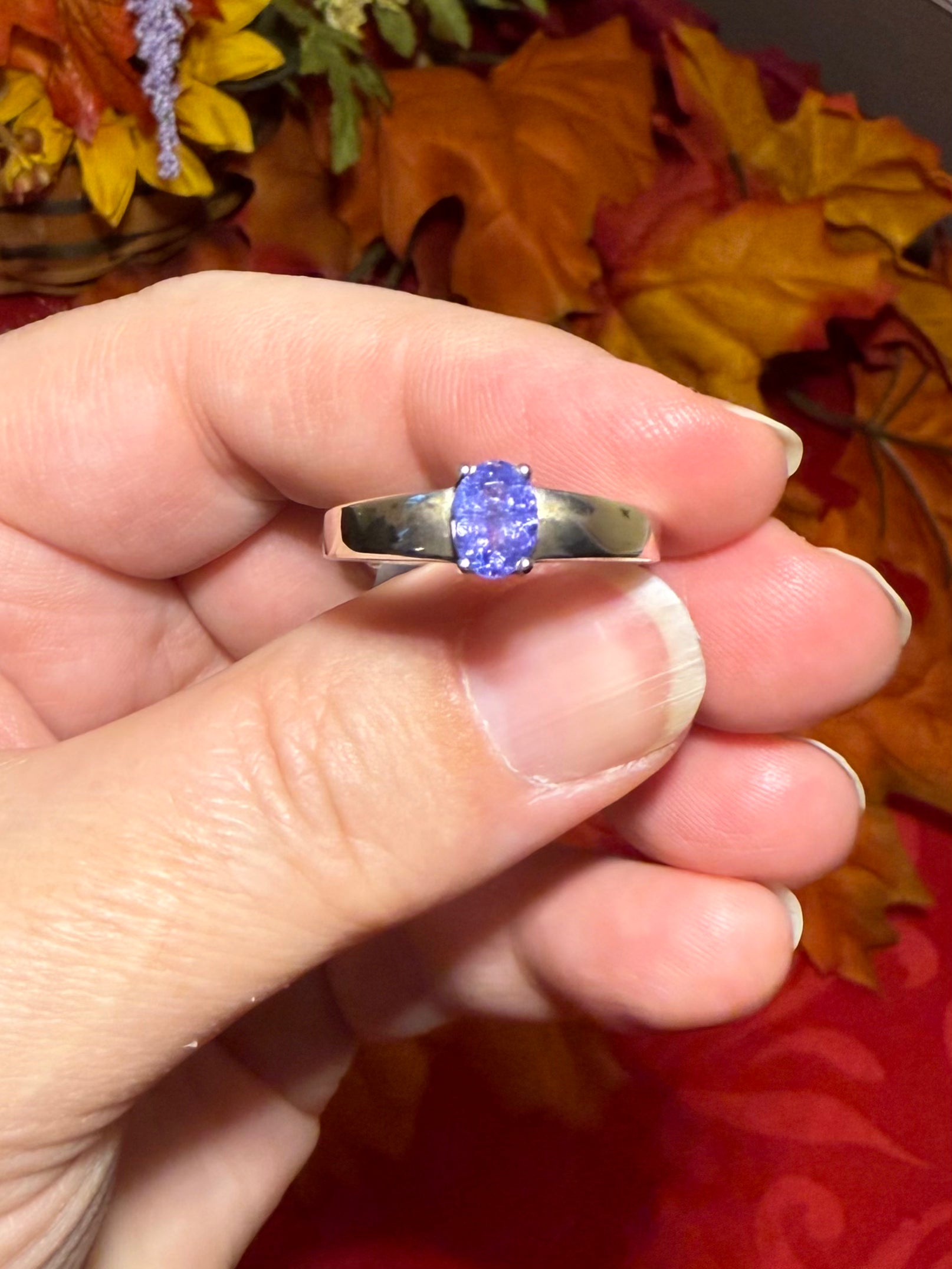 Faceted Tanzanite Sterling Silver Ring, size 9