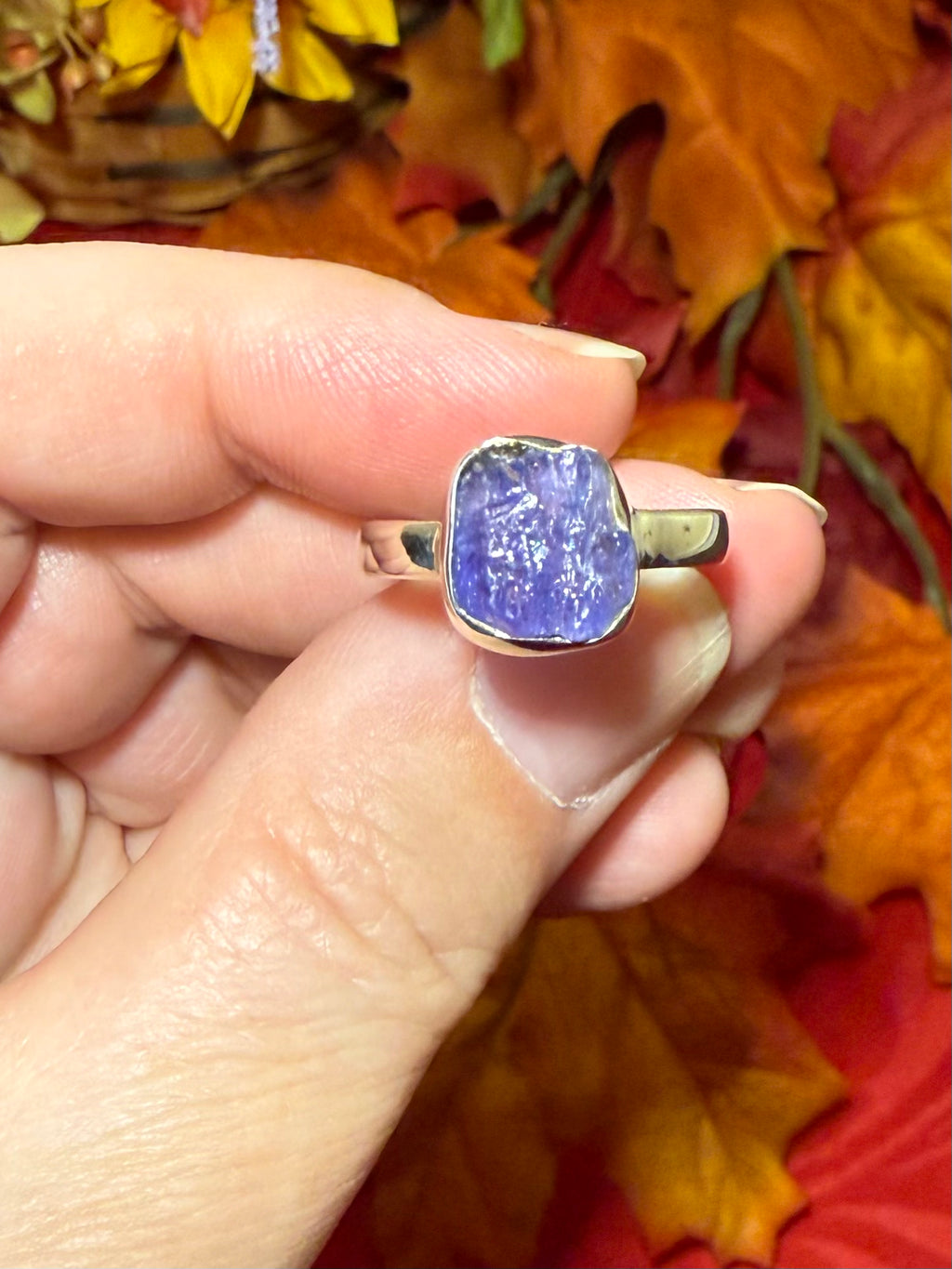 Rough Raw Tanzanite Sterling Silver Ring, size 8-1/4