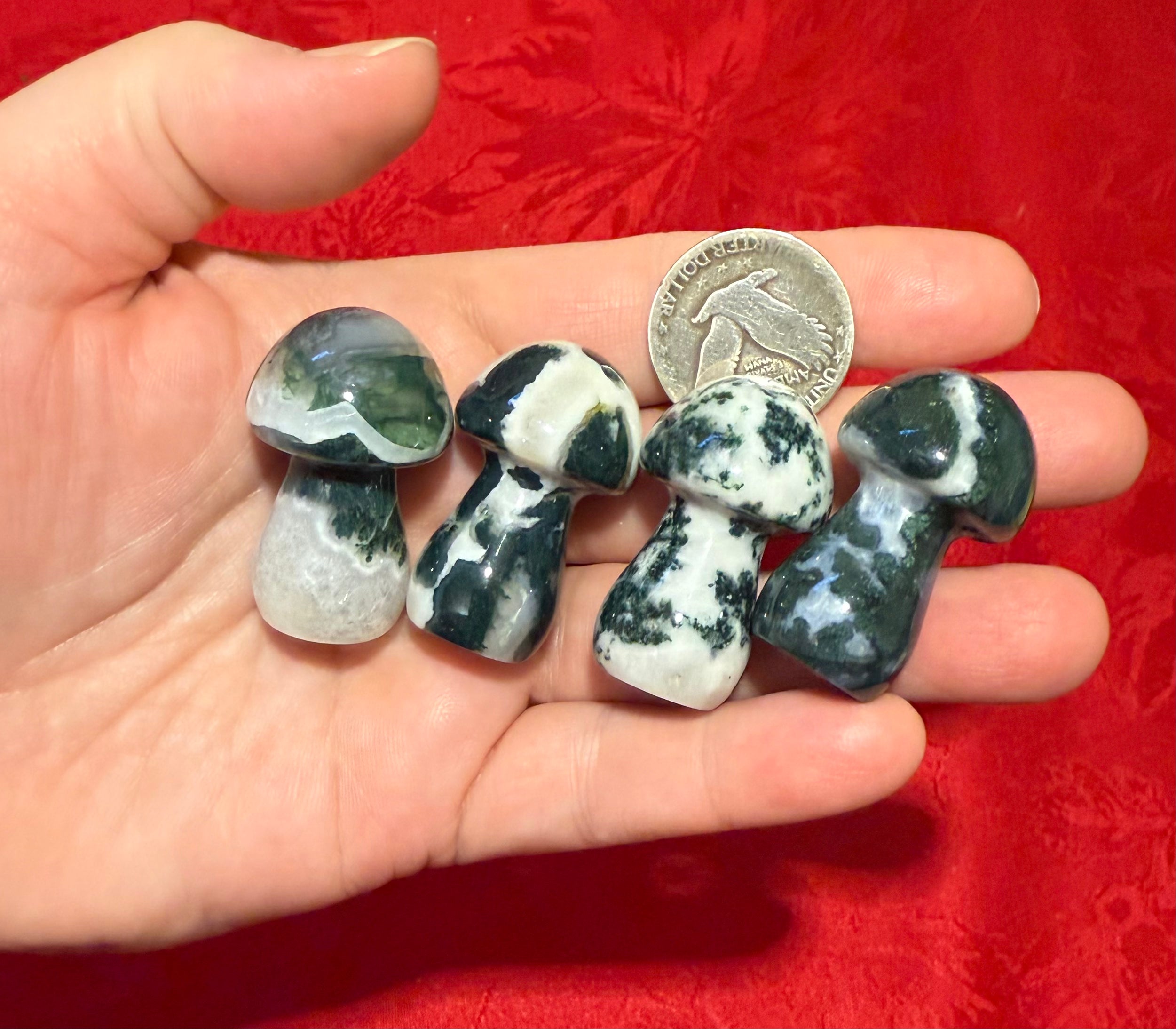 Moss Agate Carved Mushroom