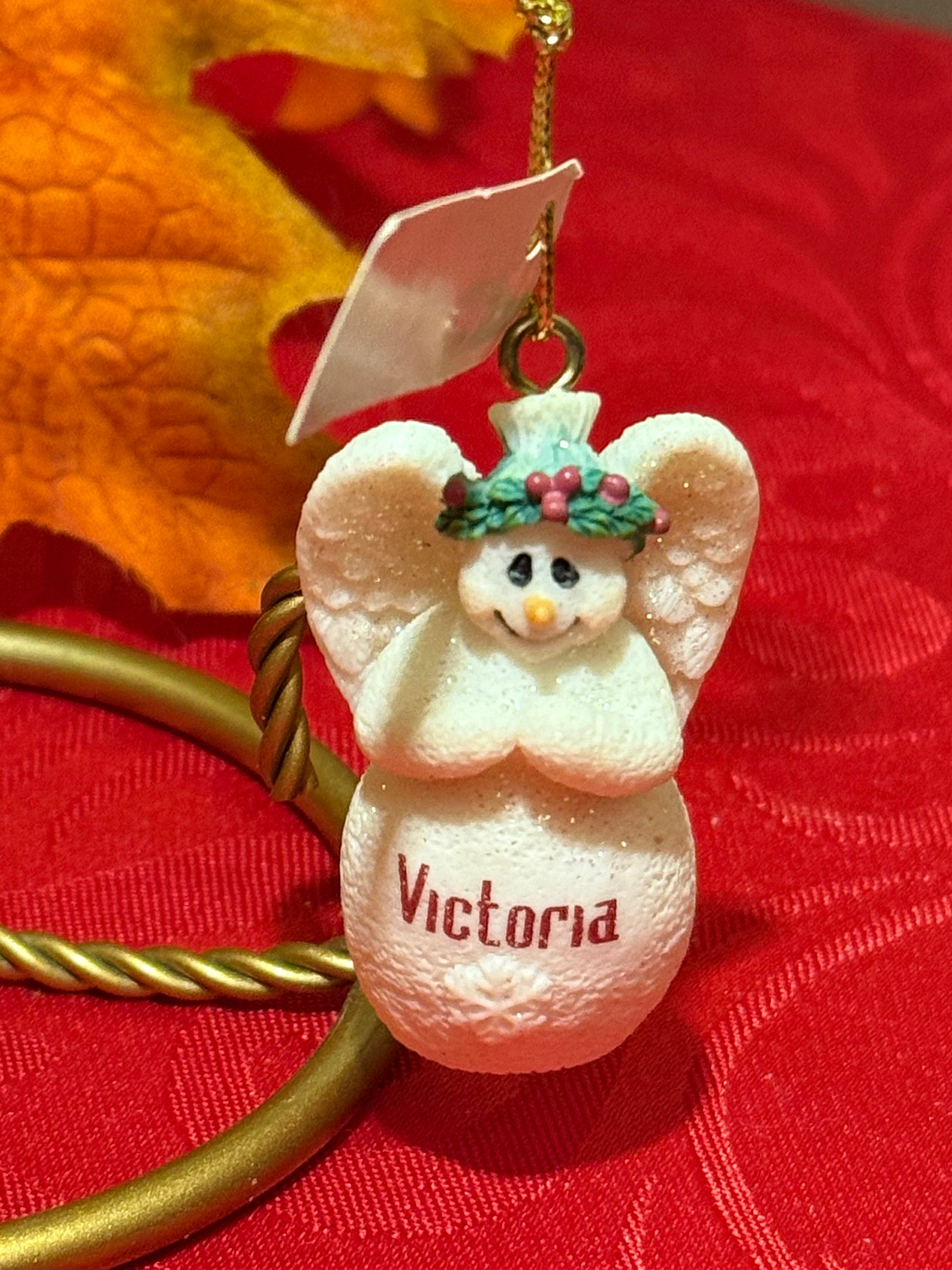 Ganz Name “Victoria” Porcelain Glitter Snowman Angel Ornament