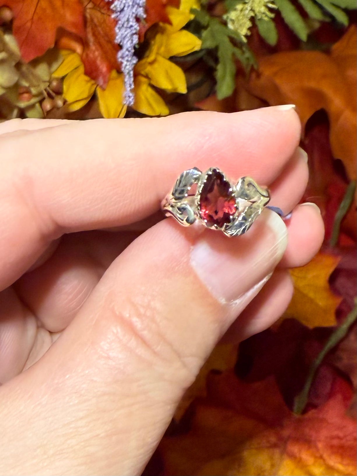 Faceted Garnet Sterling Silver Ring, size 3