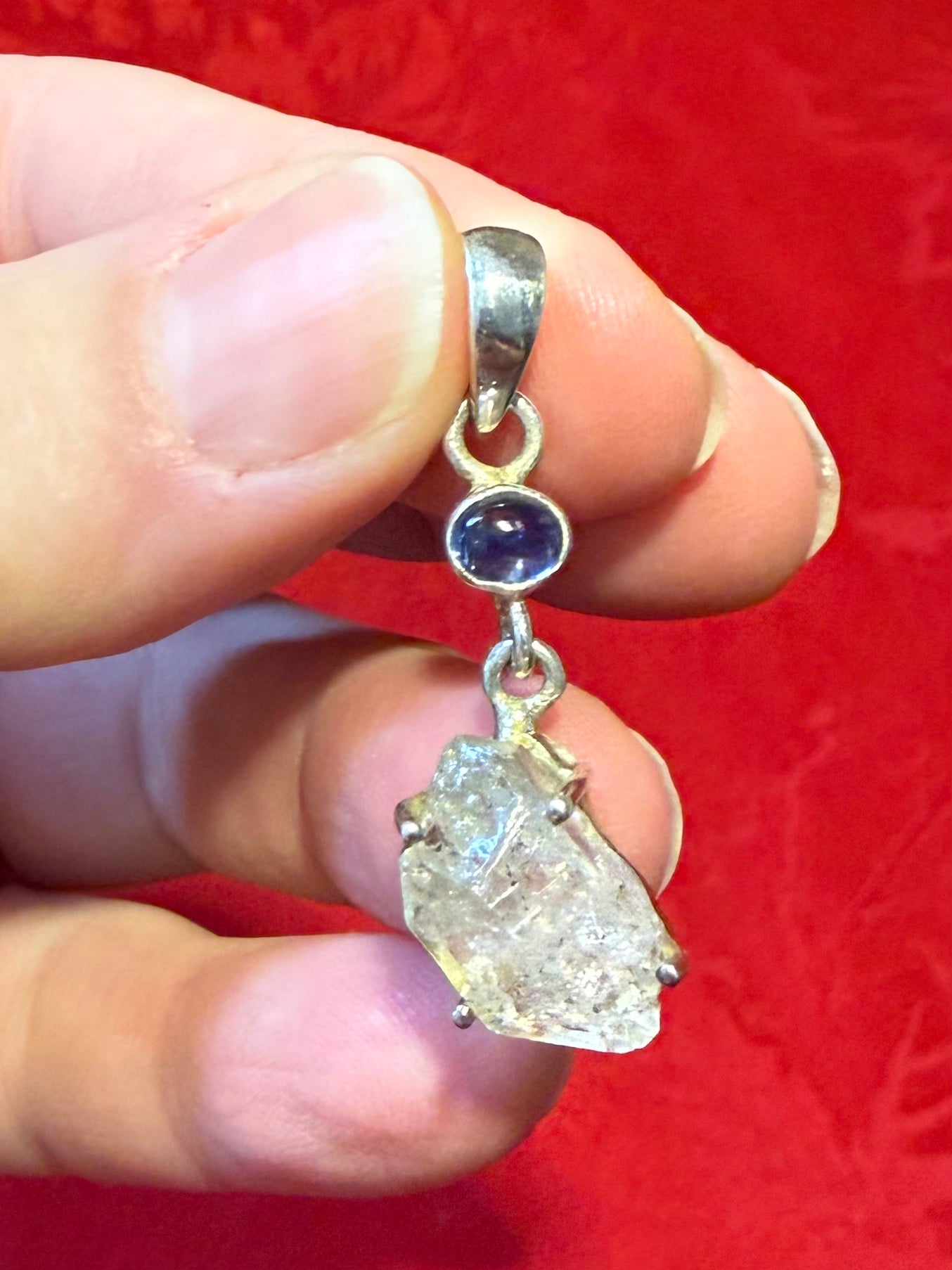 Herkimer Diamond Quartz & Blue Kyanite Sterling Silver Pendant