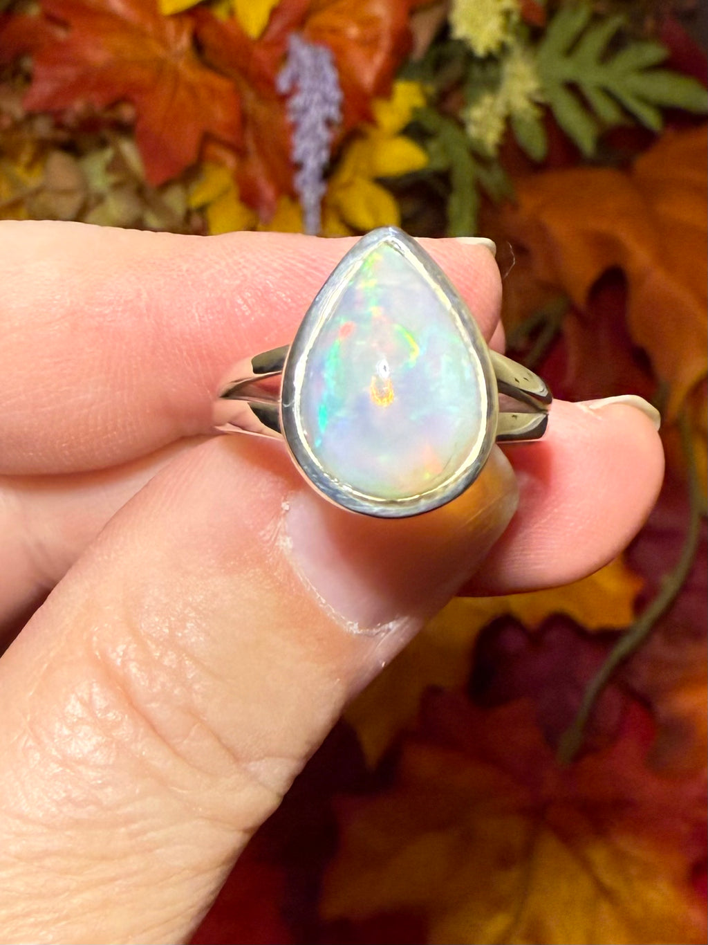 Ethiopian Opal Cabochon Sterling Silver Ring, size 9-1/4