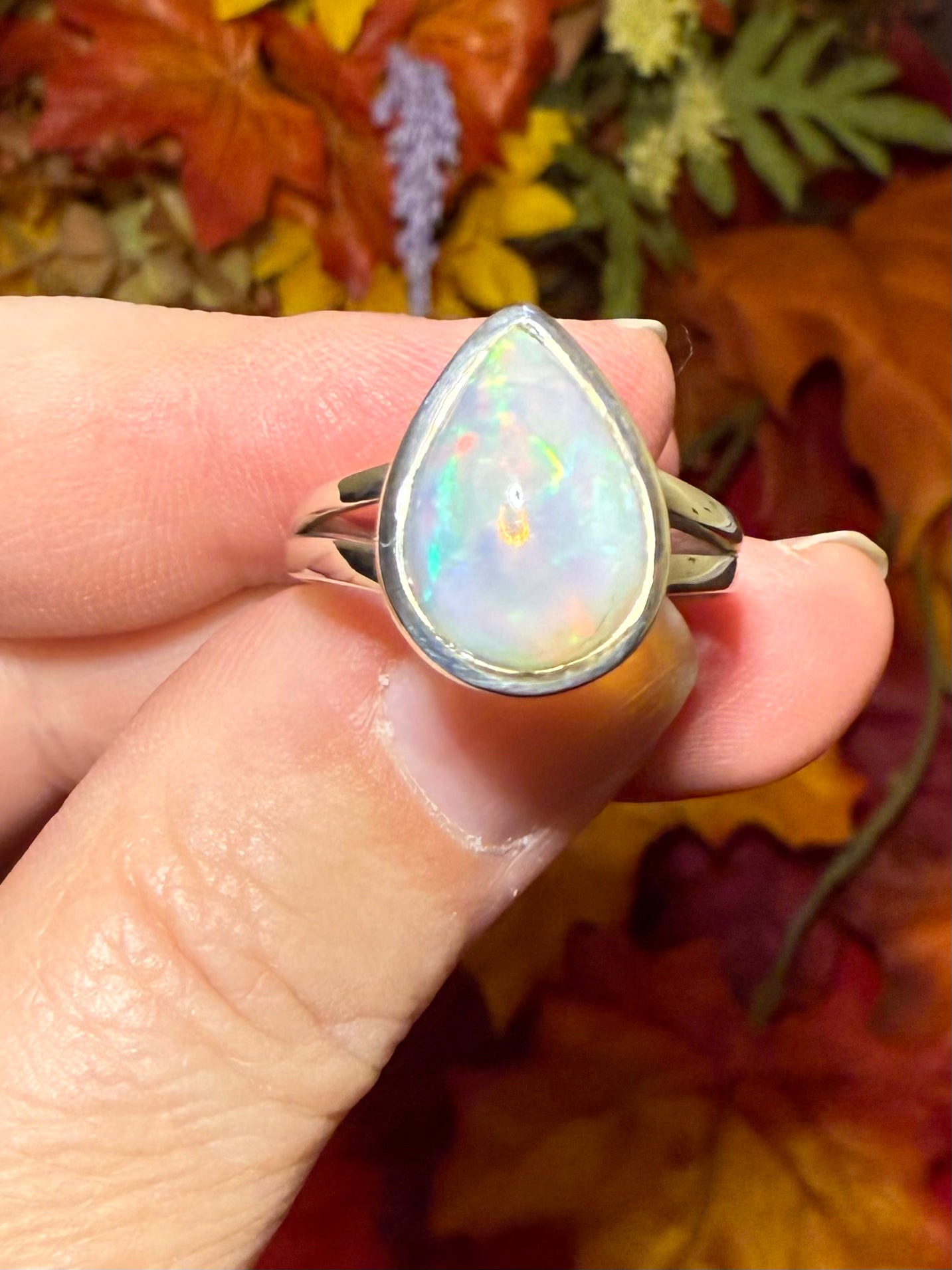 Ethiopian Opal Cabochon Sterling Silver Ring, size 9-1/4