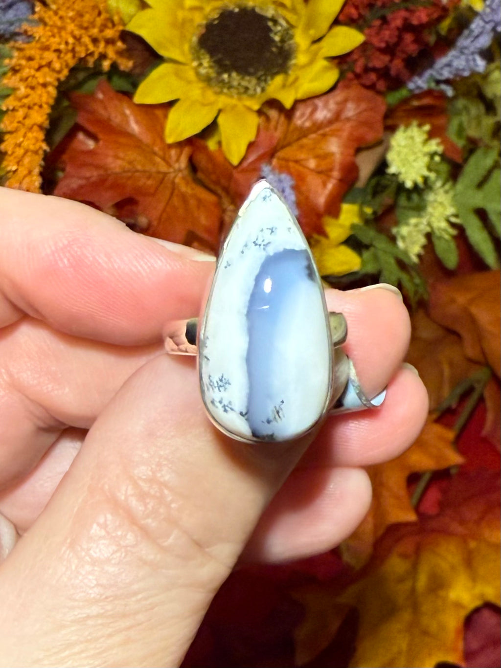Dendritic Opal Sterling Silver Ring, size 7