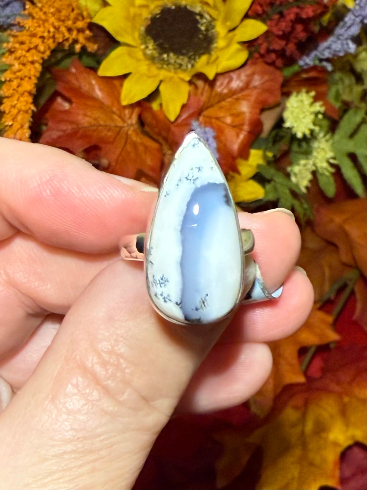 Dendritic Opal Sterling Silver Ring, size 7