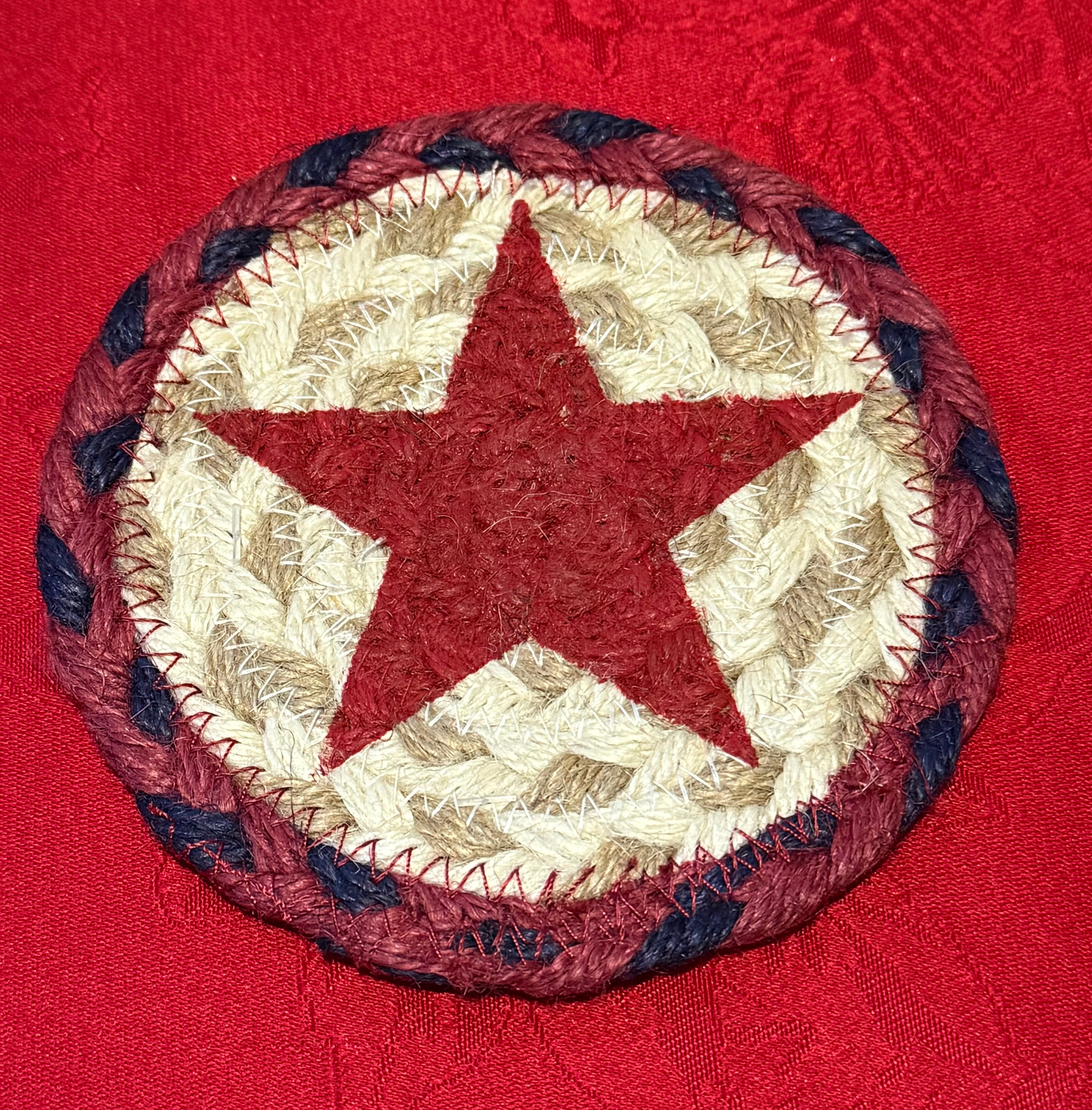 5” Natural Jute Braided Rug Red Star Coaster