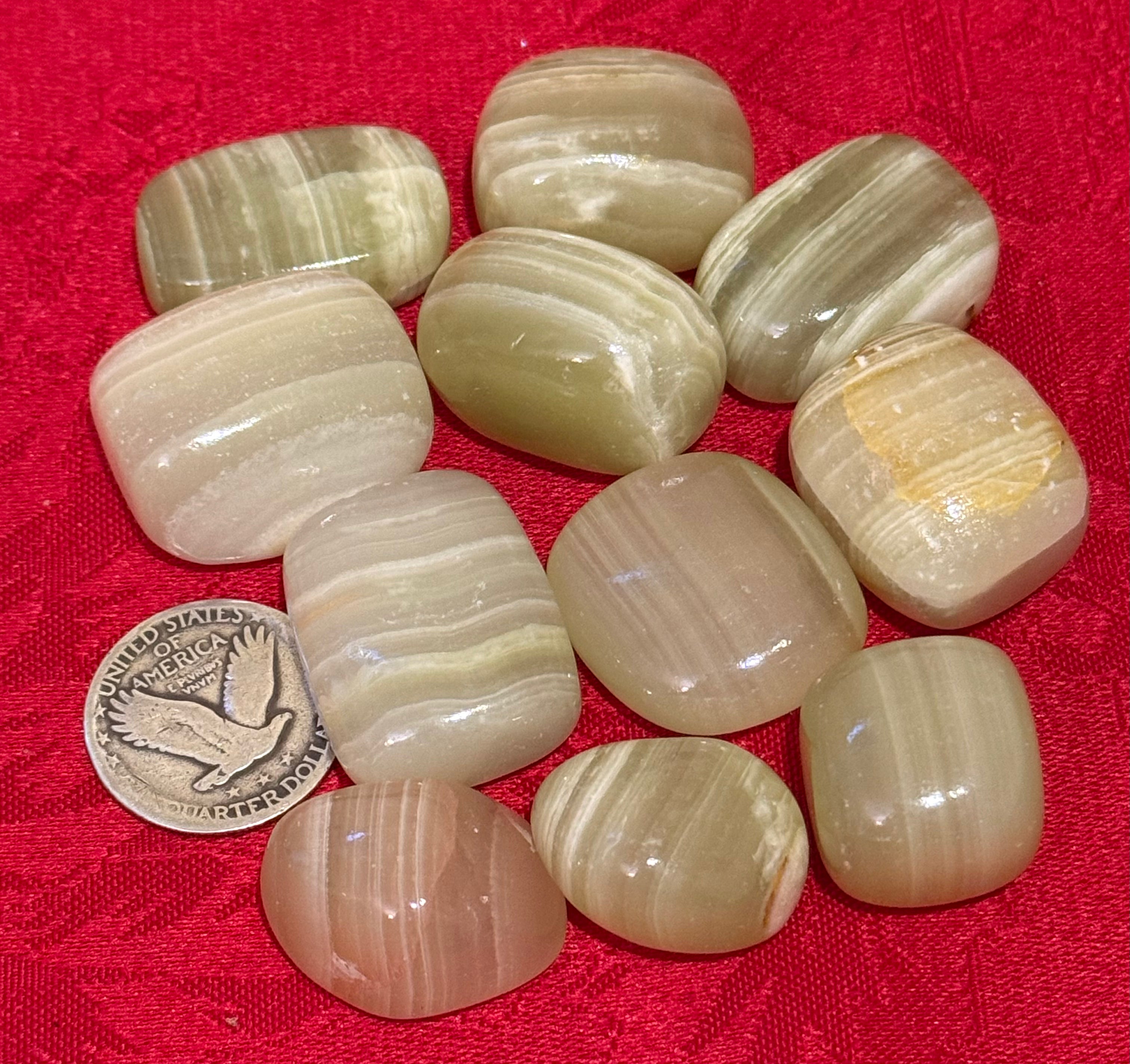 Green Banded Calcite Tumbled Polished Stone