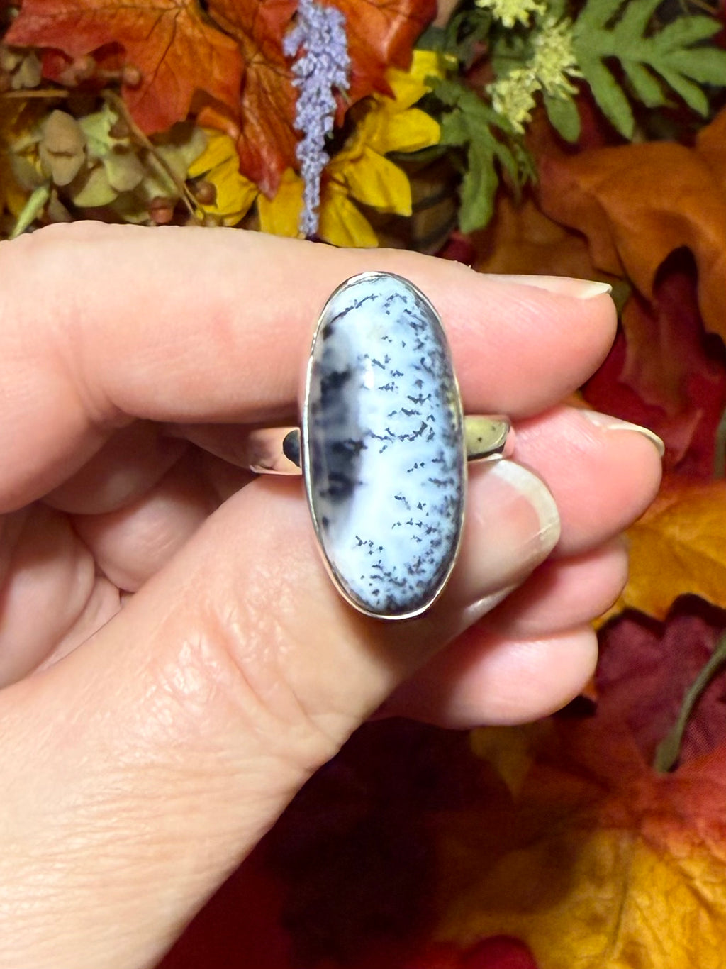 Dendritic Opal Sterling Silver Ring, size 9