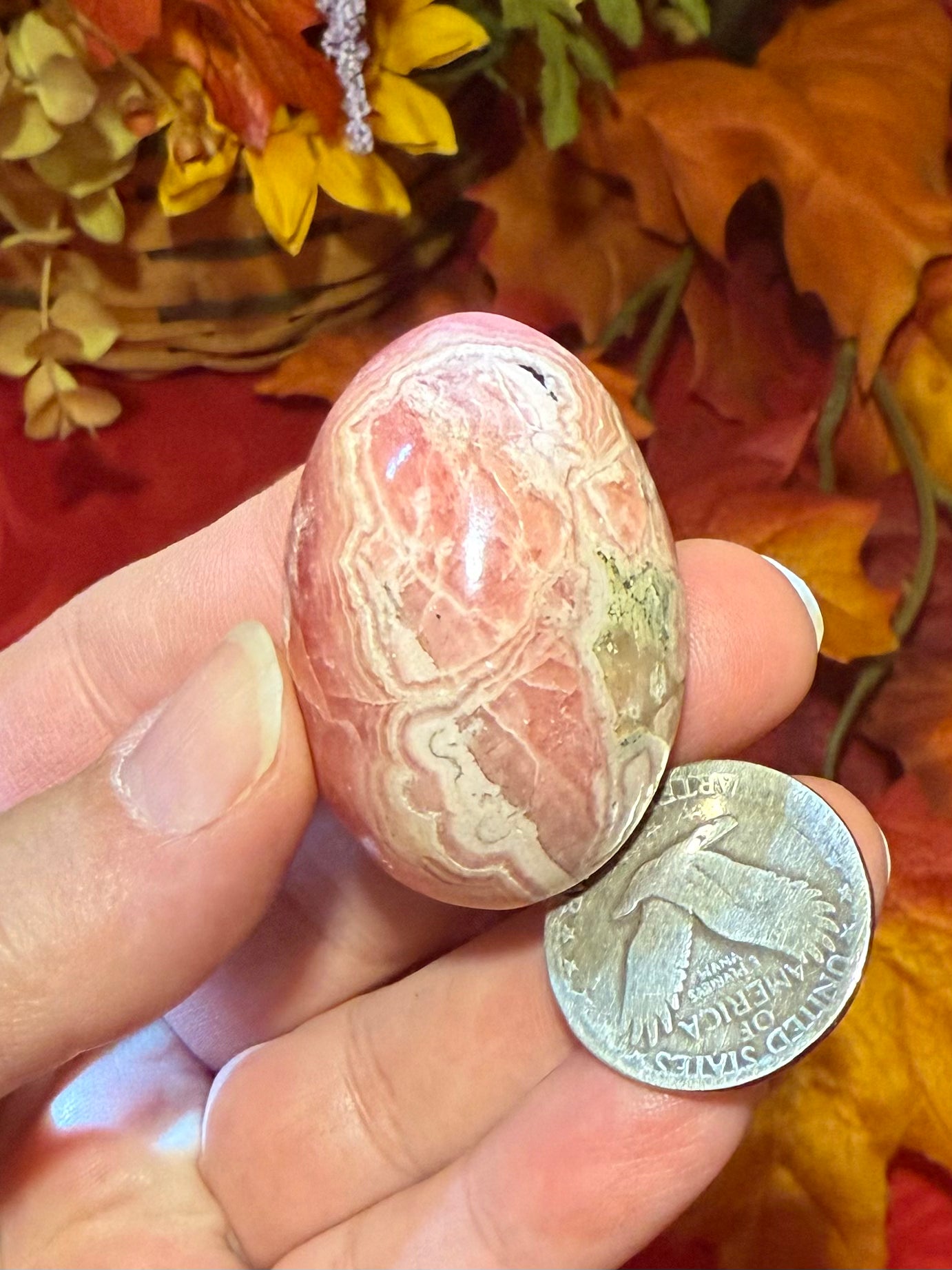 40mm Rhodochrosite Palm Stone, 40g