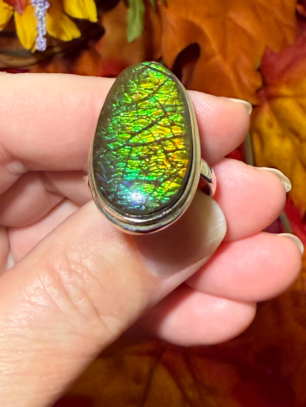 Ammolite Sterling Silver Ring, size 10