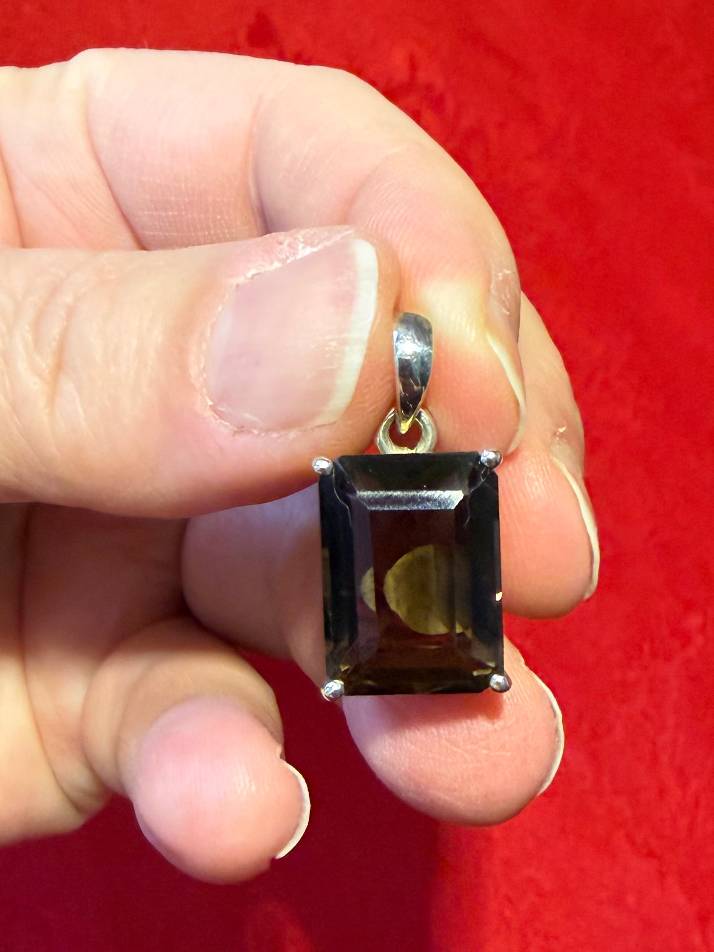 1” Faceted Smoky Quartz Sterling Silver Pendant