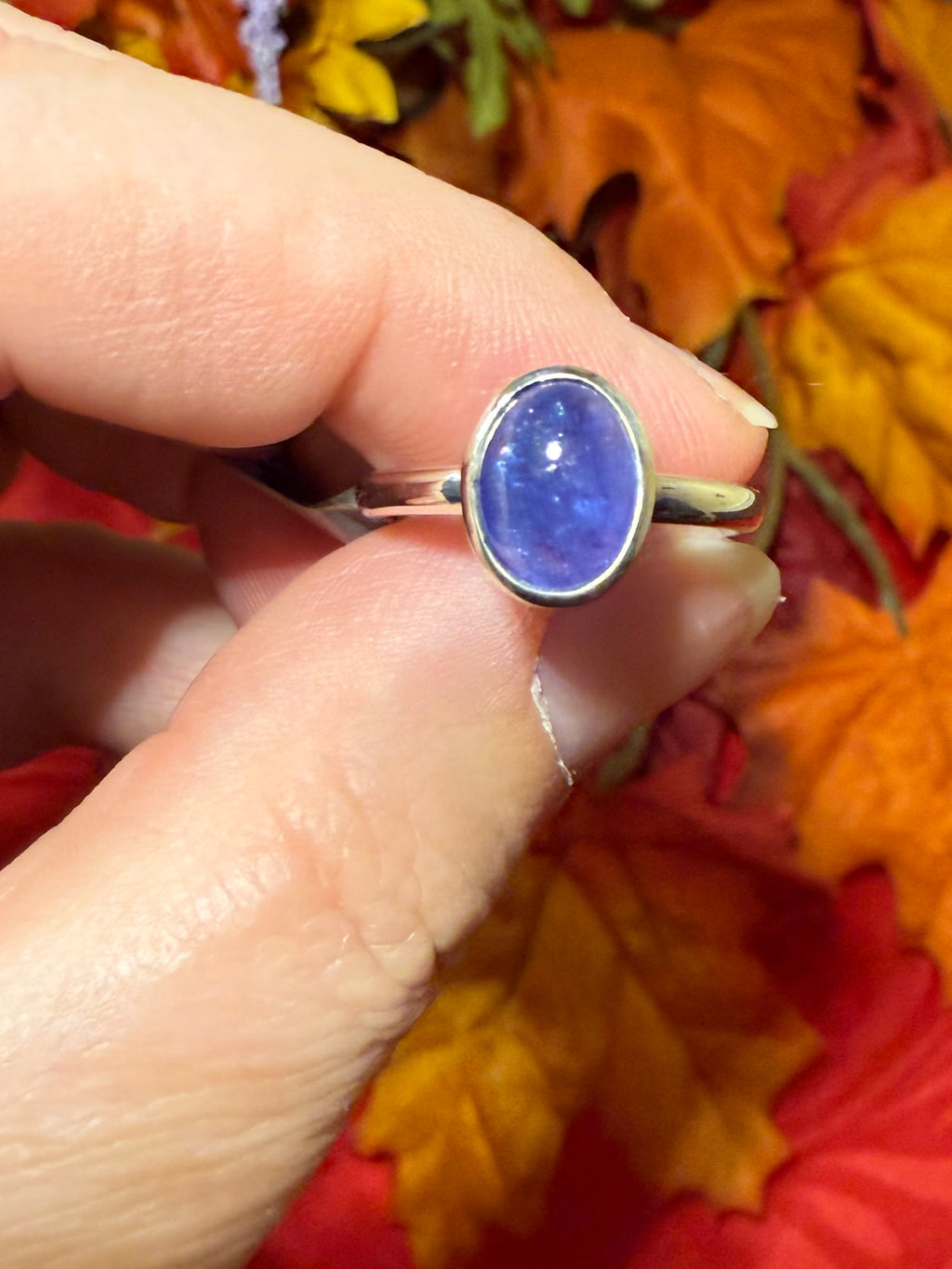Tanzanite Cabochon Sterling Silver Ring, size 7-1/2