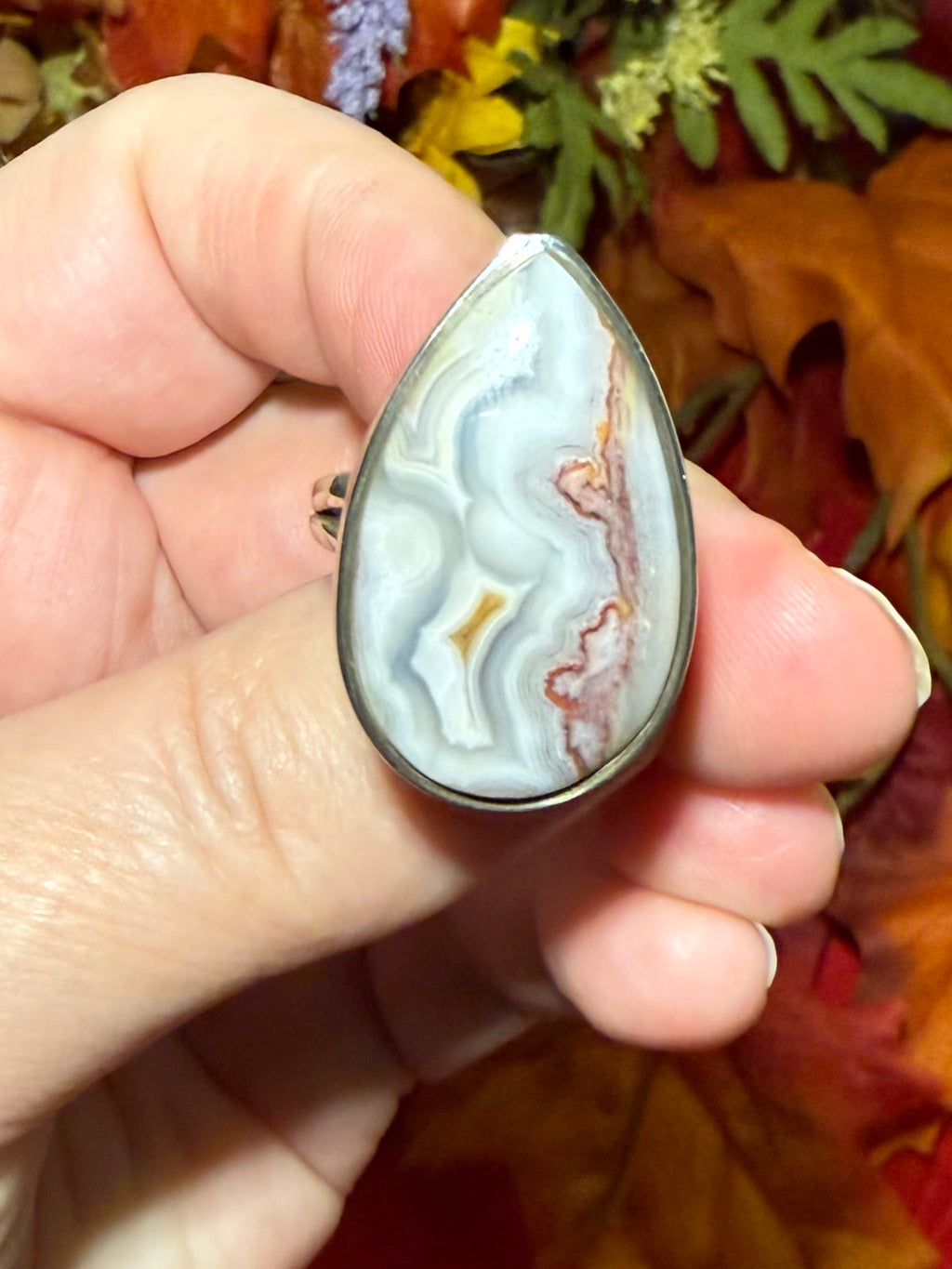 Laguna Lace Agate Sterling Silver Ring, size 8