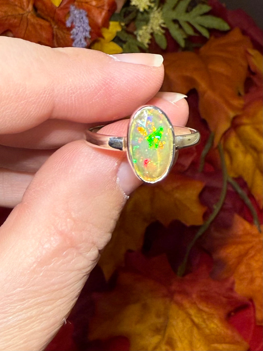 Faceted Rosecut Ethiopian Opal Sterling Silver Ring, size 10