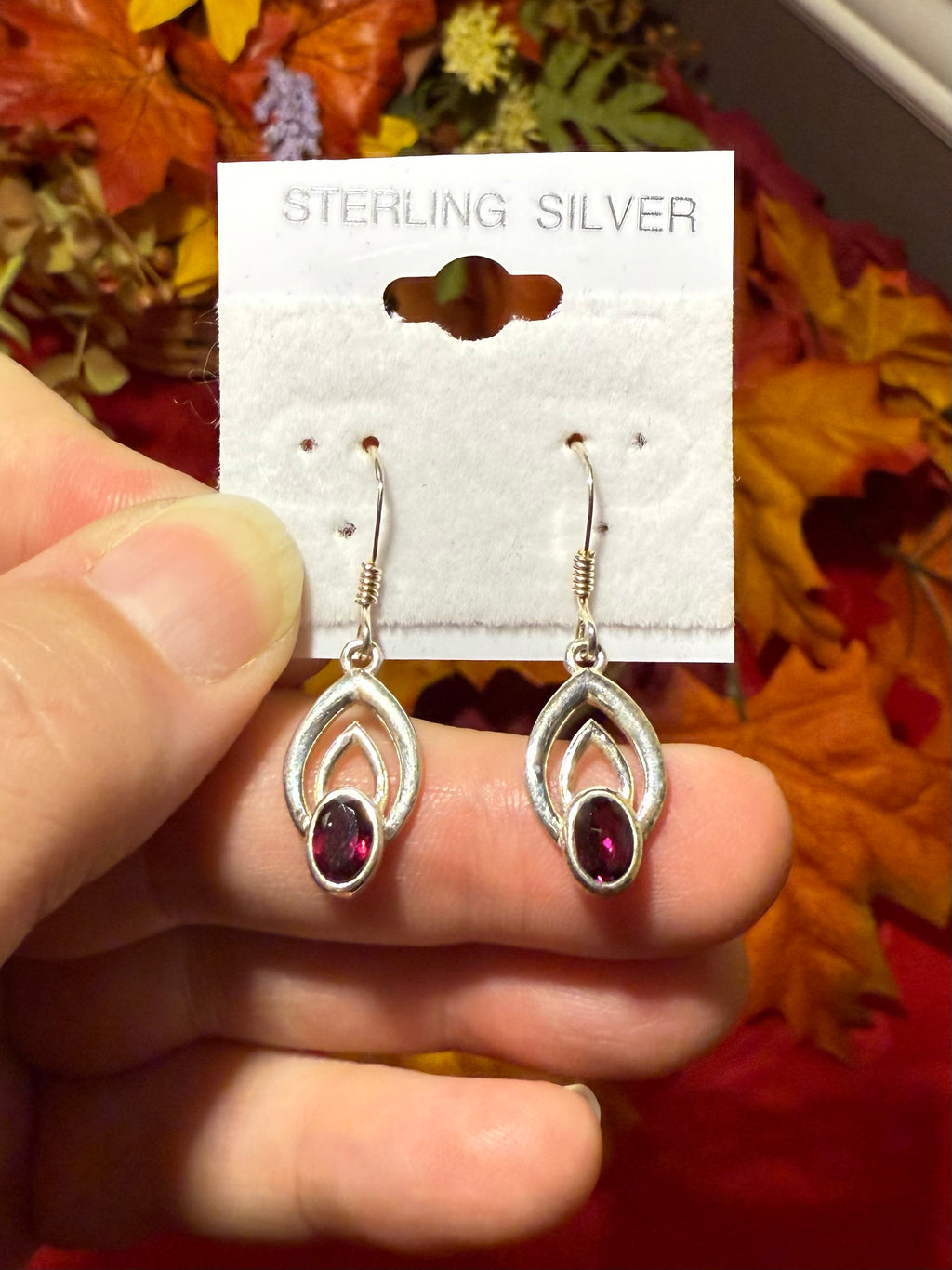 Faceted Rhodolite Garnet Sterling Silver Dangle Pierced Earrings