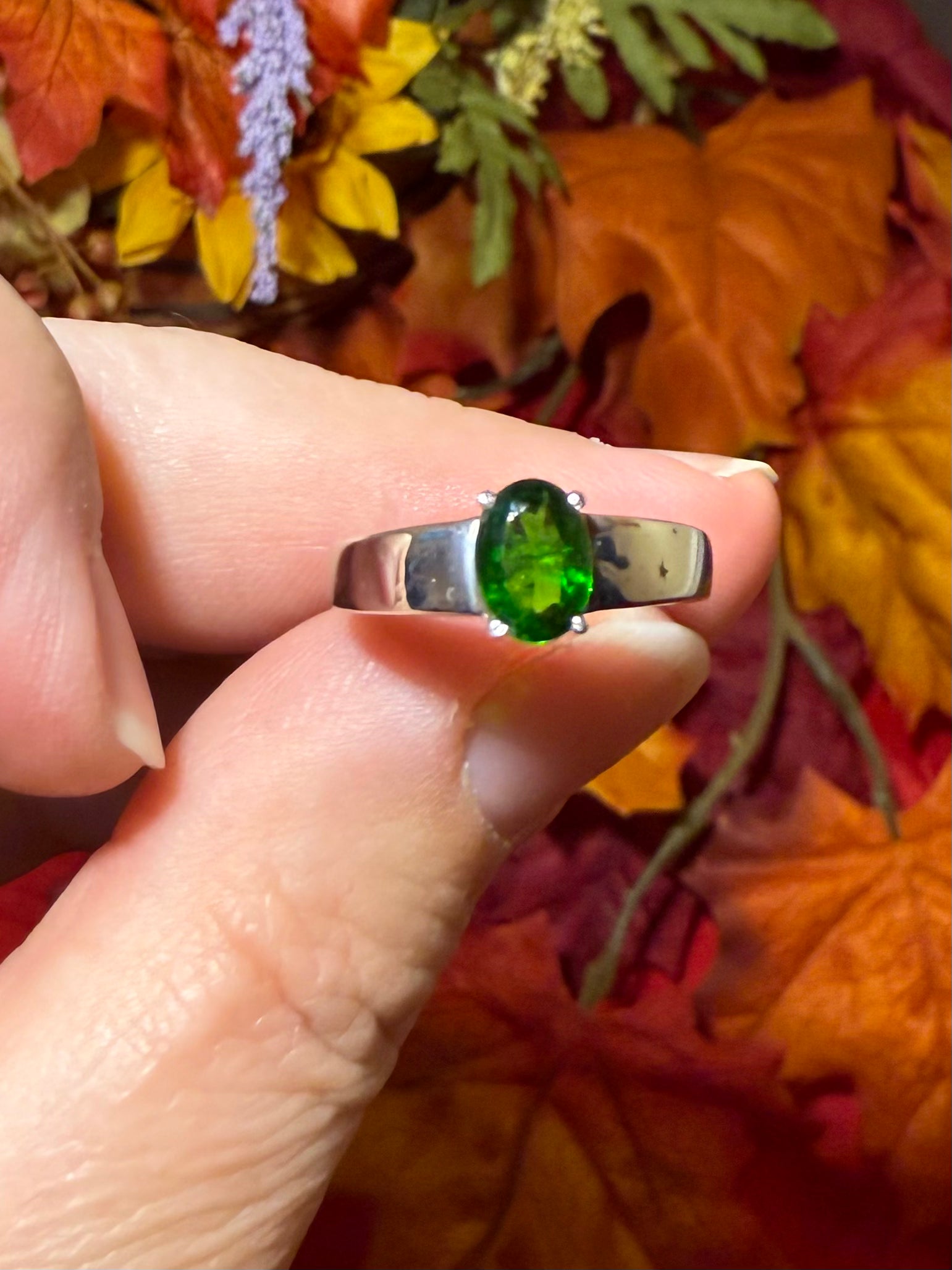 Faceted Chrome Diopside Sterling Silver Ring, size 5-1/4