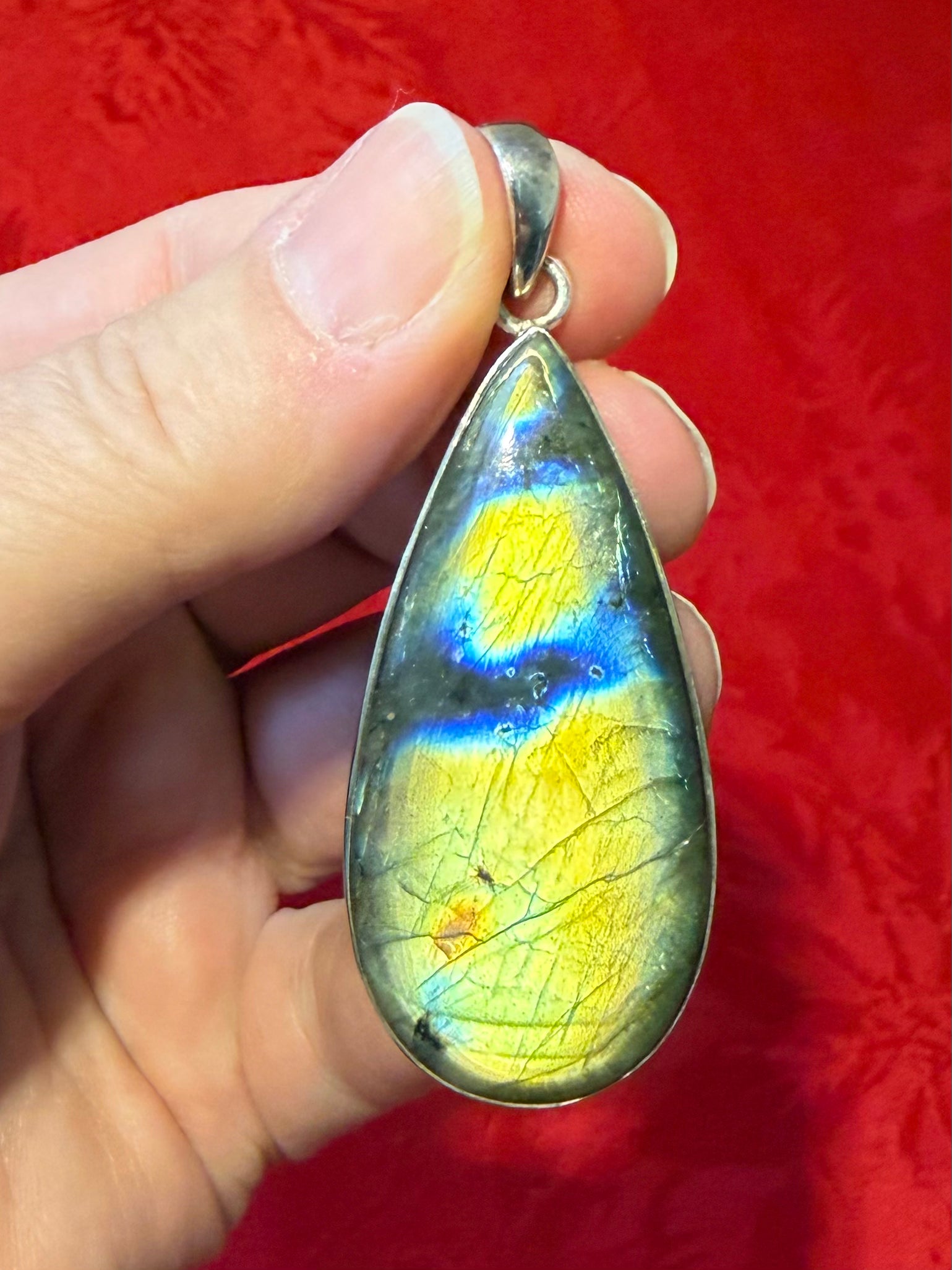 2.5” Labradorite Sterling Silver Tear Drop Pendant