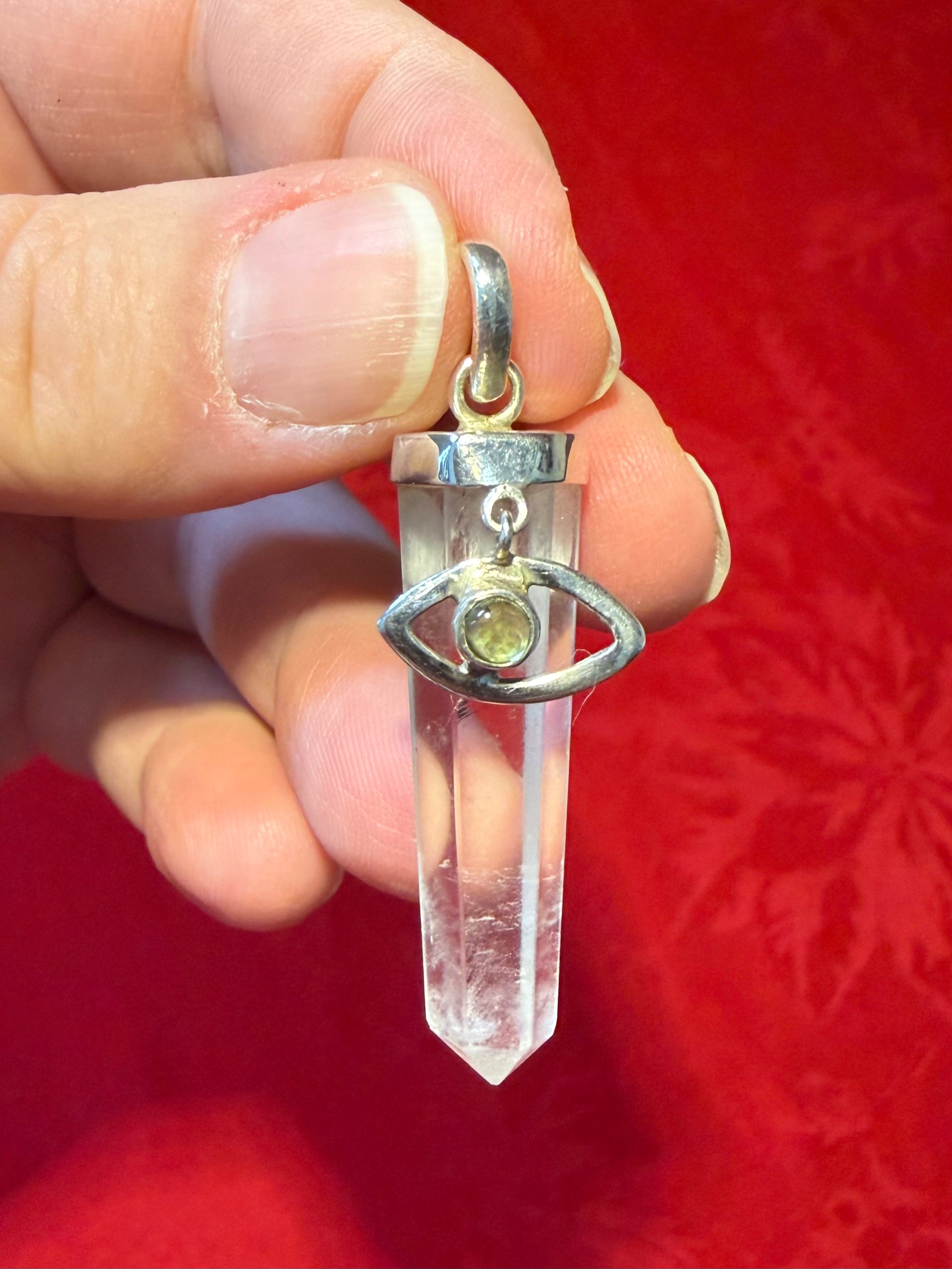 1-7/8” Quartz Point & Peridot Sterling Silver Eye Pendant
