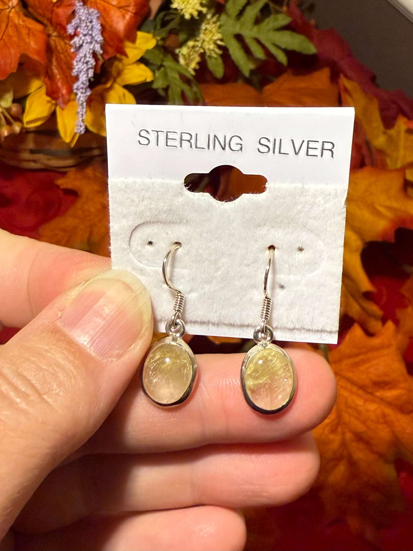 Rutilated Quartz Sterling Silver Pierced Dangle Earrings