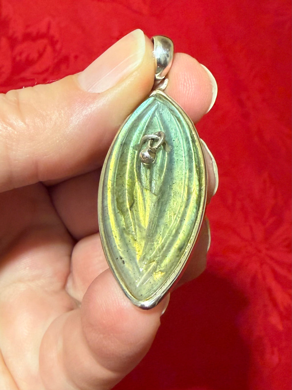 2” Labradorite Carved Pierced Yoni Sterling Silver Pendant
