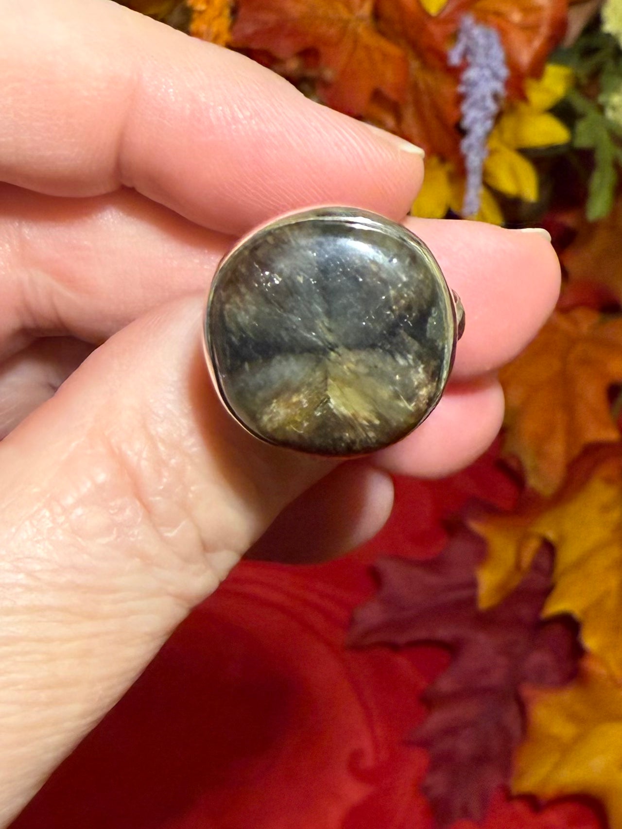 Chiastolite Andalusite Fairy Cross Sterling Silver Ring, size 8