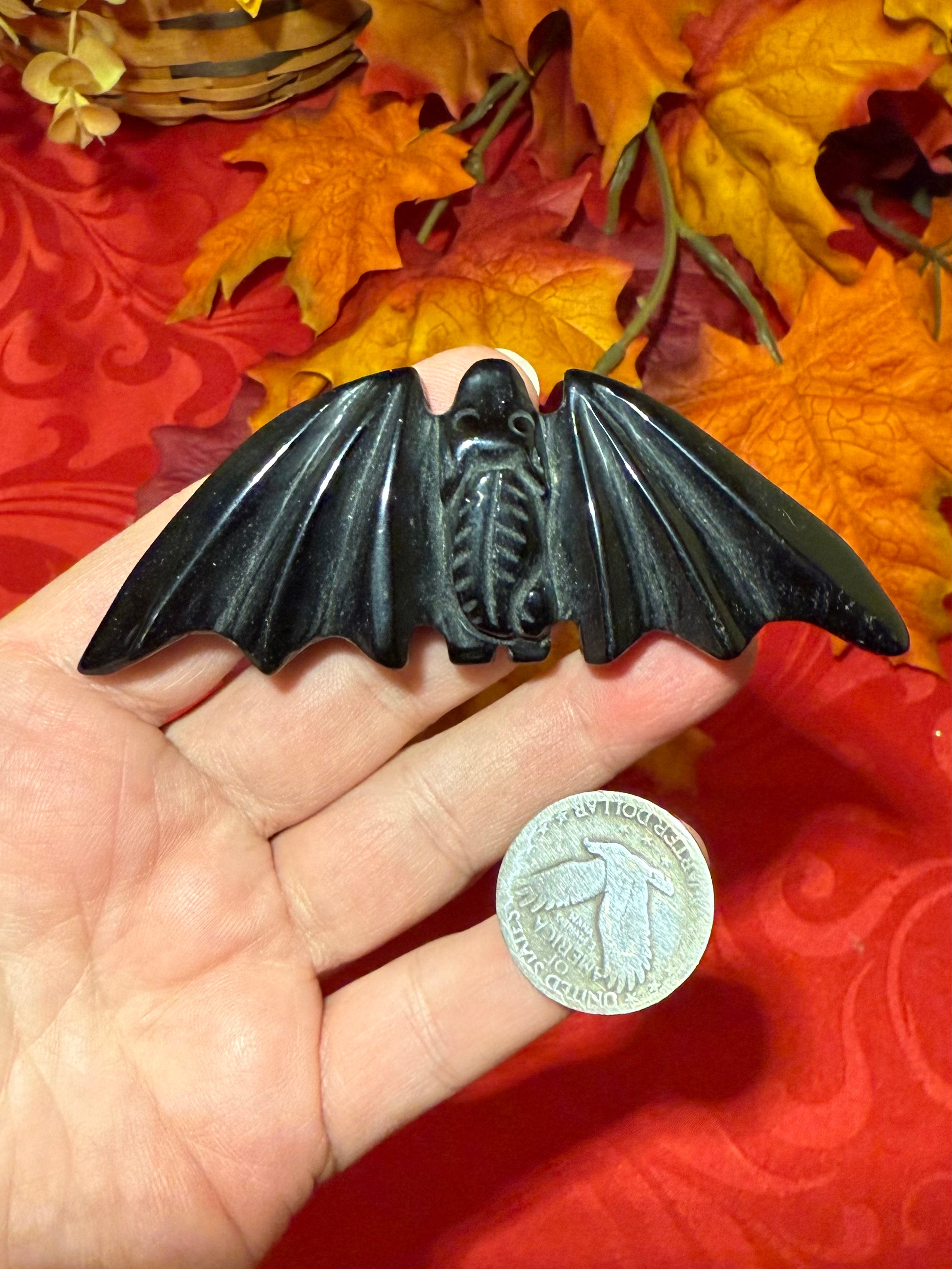 3.75” Black Obsidian Carved Bat