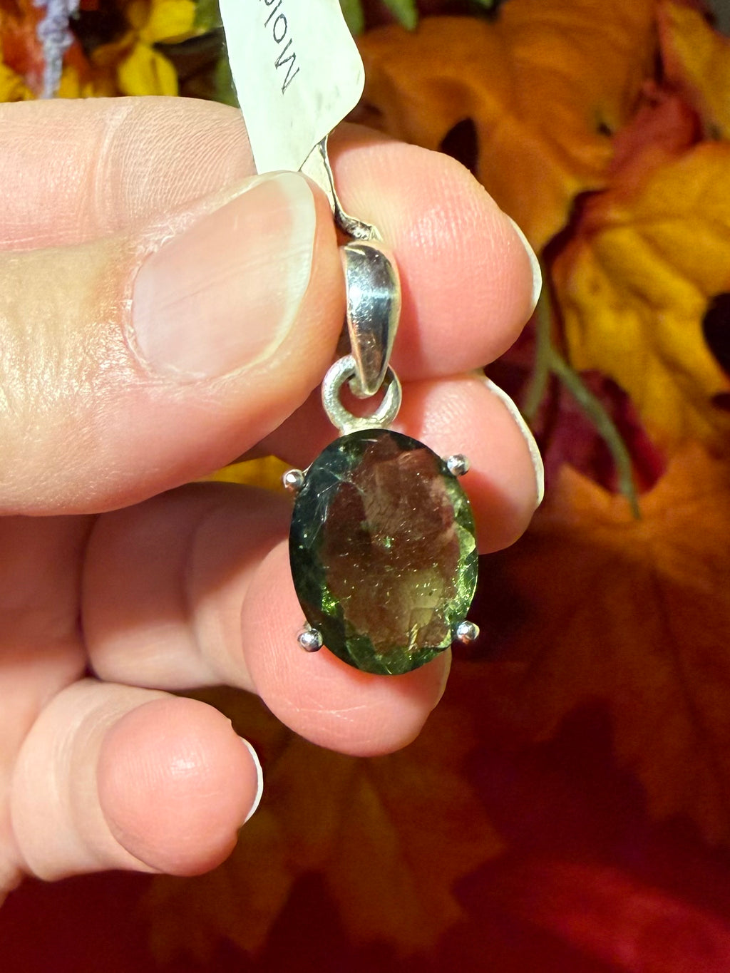 1-1/8” Genuine Faceted Moldavite Sterling Silver Pendant