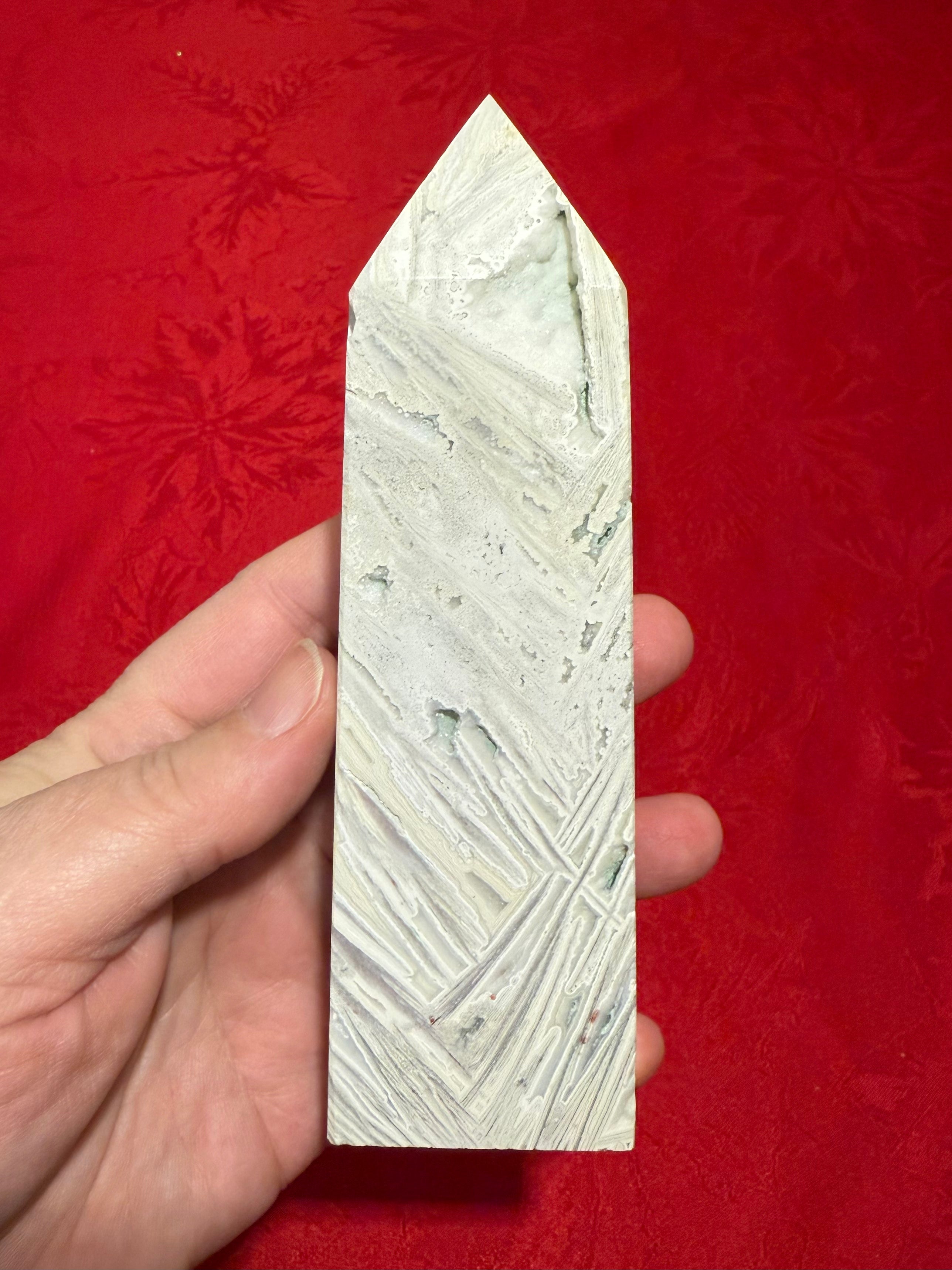 6” White Agate Obelisk Standing Point