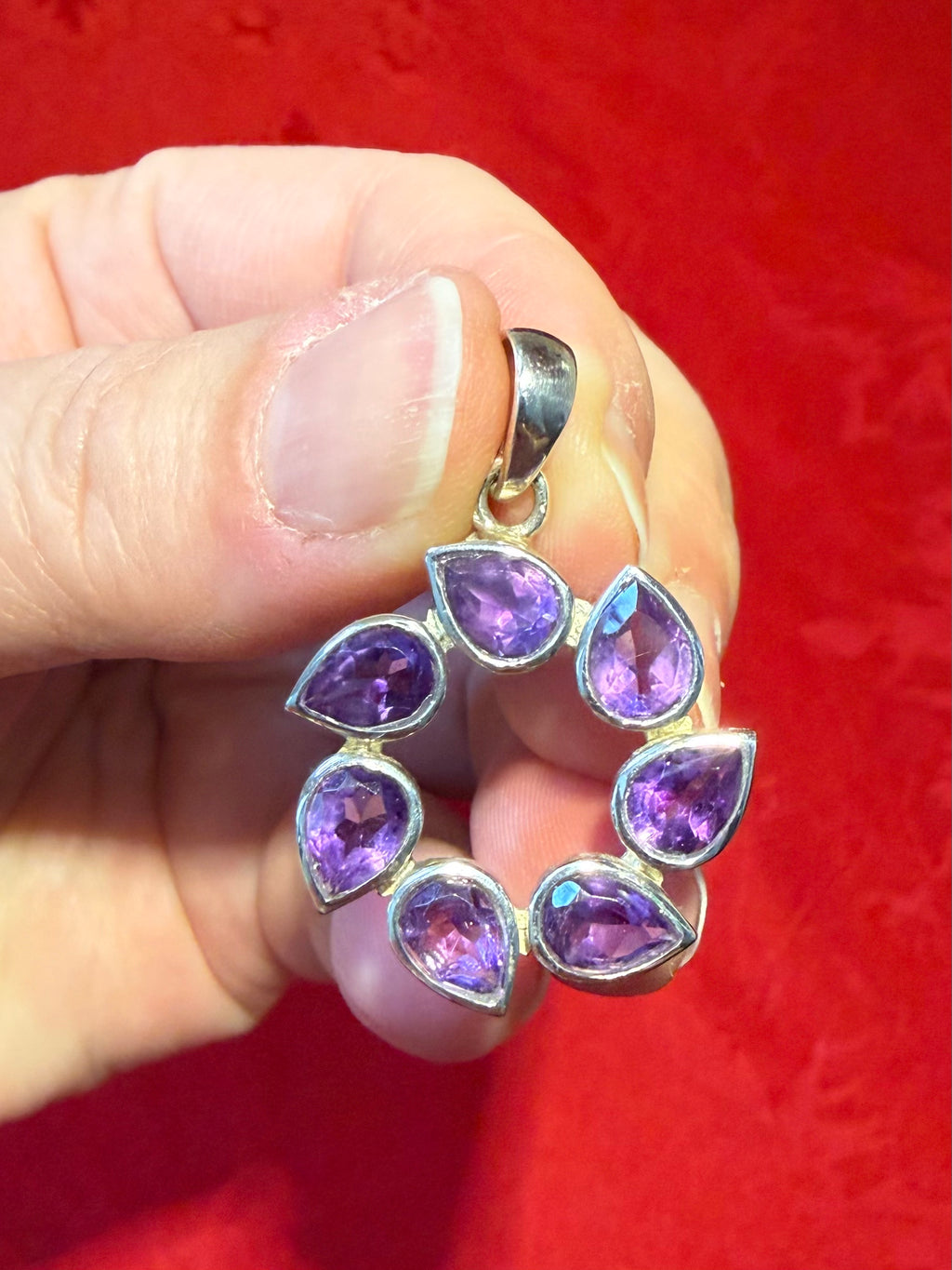 1-3/8” Faceted Amethyst Sterling Silver Pendant