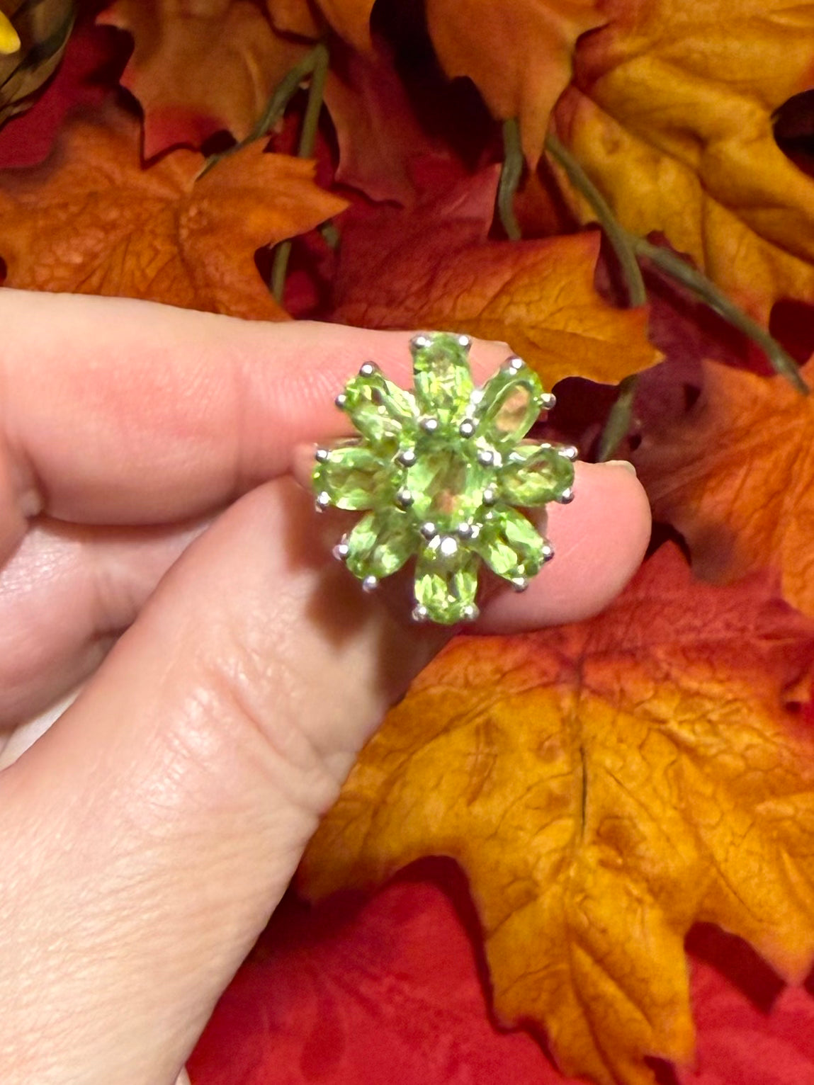 Faceted Peridot Sterling Silver Cocktail Ring, size 6