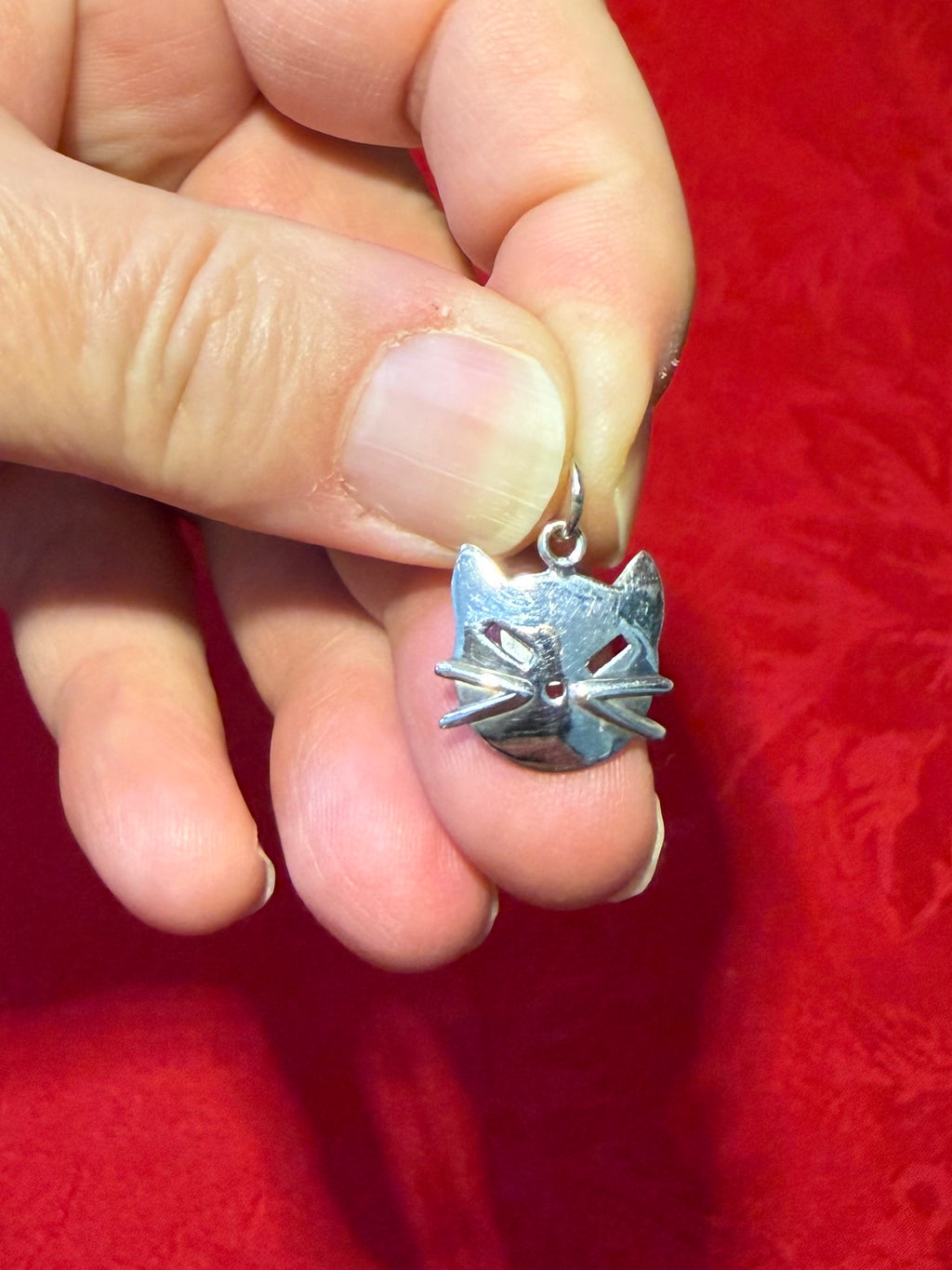 1/2” Sterling Silver Cat Face Charm Pendant
