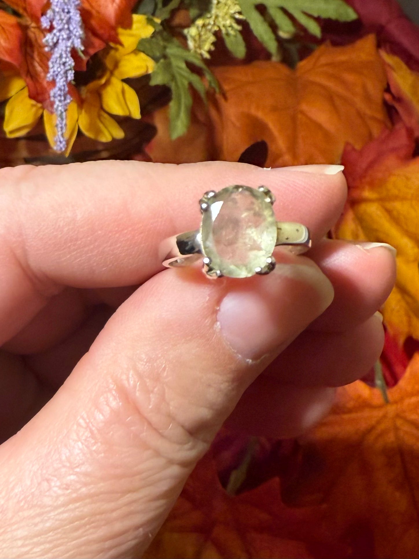 Faceted Libyan Desert Glass Sterling Silver Ring, size 6-1/2